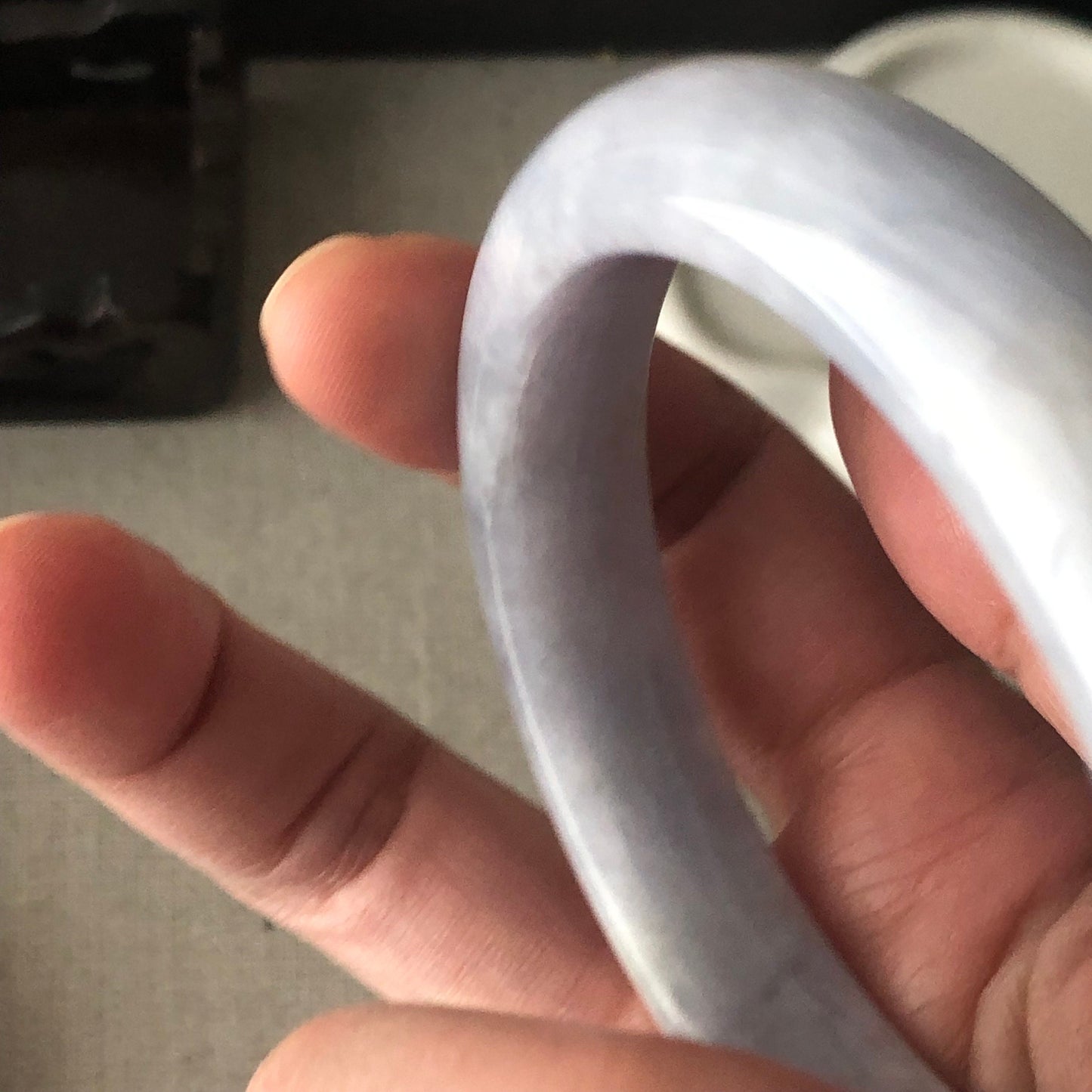 60mm Jadeite Jade Light Lavender D-shaped Bangle