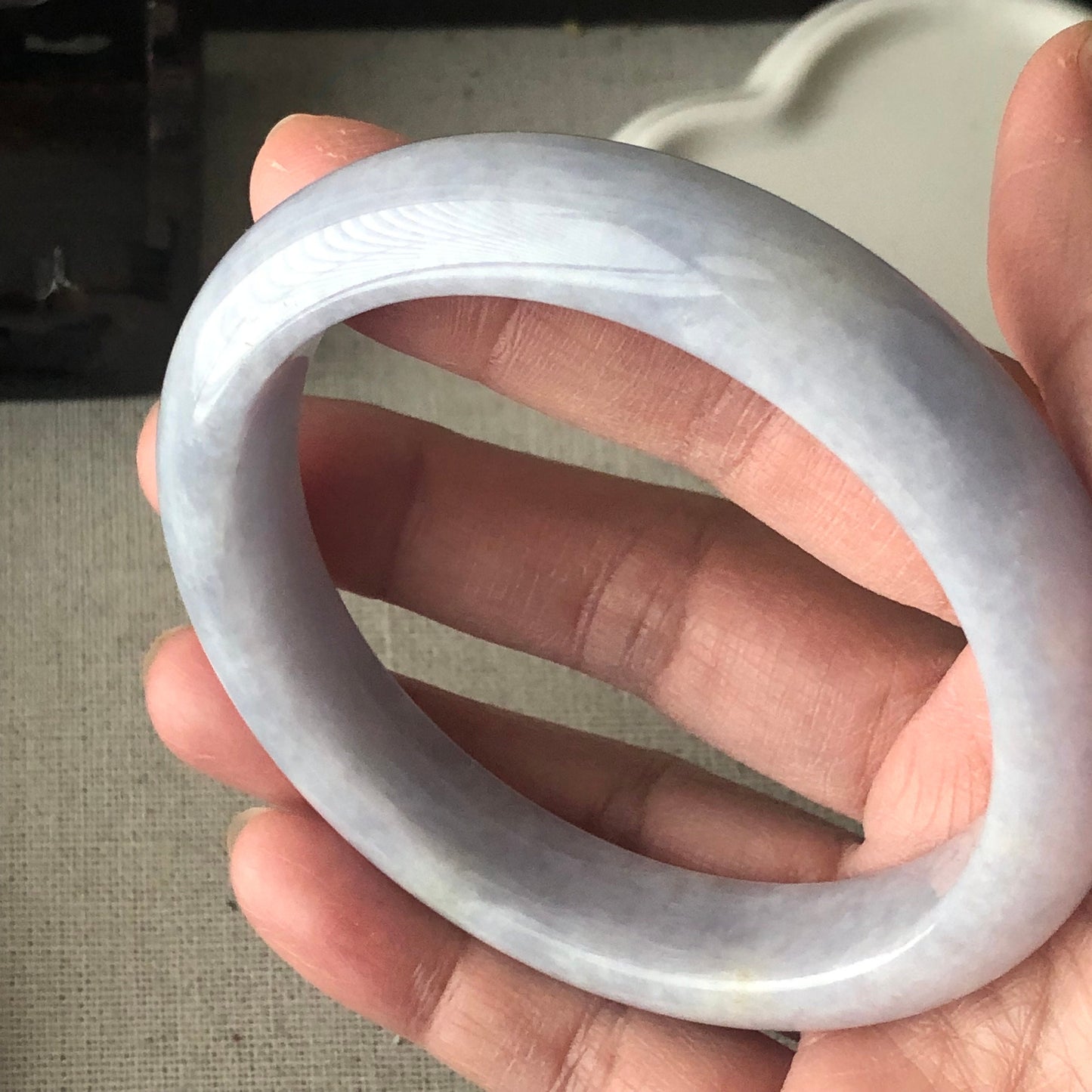 60mm Jadeite Jade Light Lavender D-shaped Bangle
