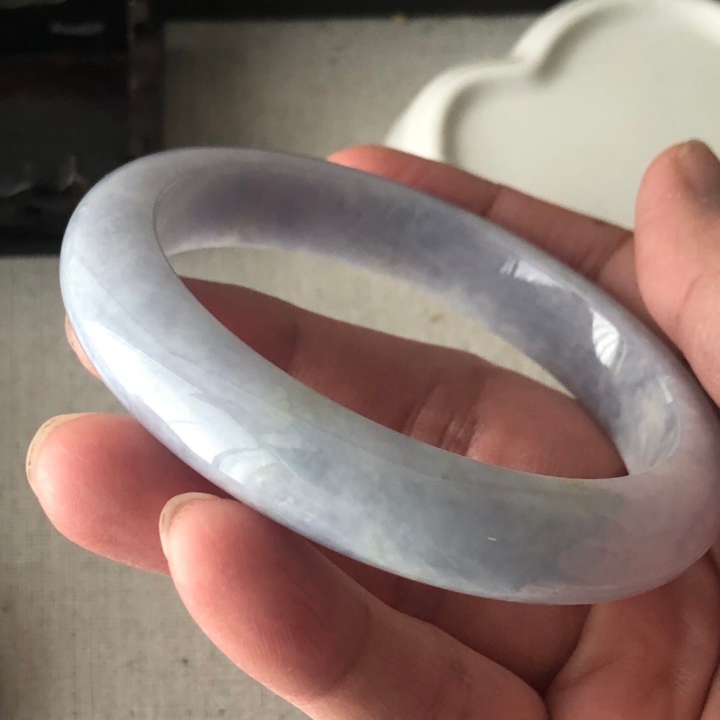 60mm Jadeite Jade Light Lavender D-shaped Bangle