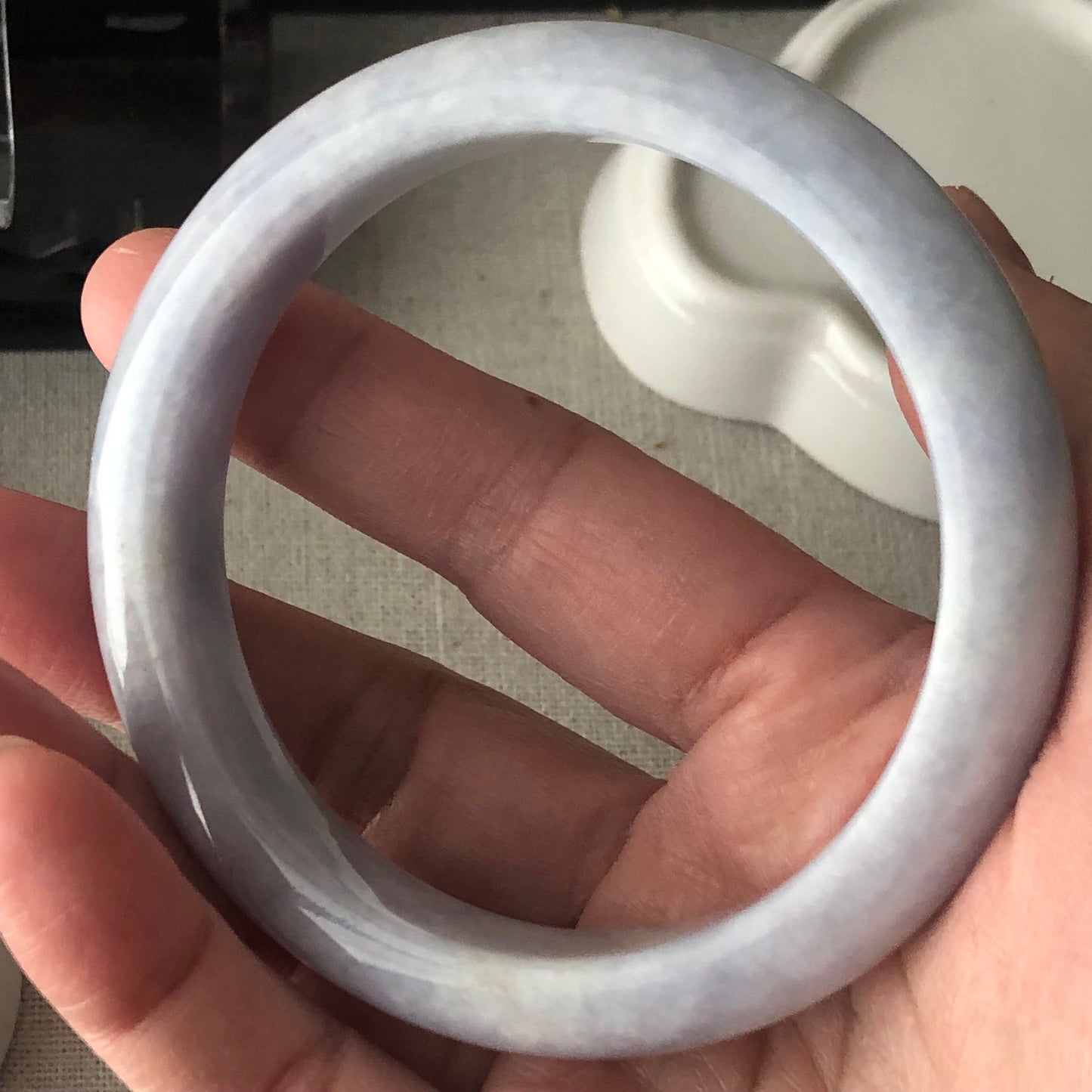 60mm Jadeite Jade Light Lavender D-shaped Bangle
