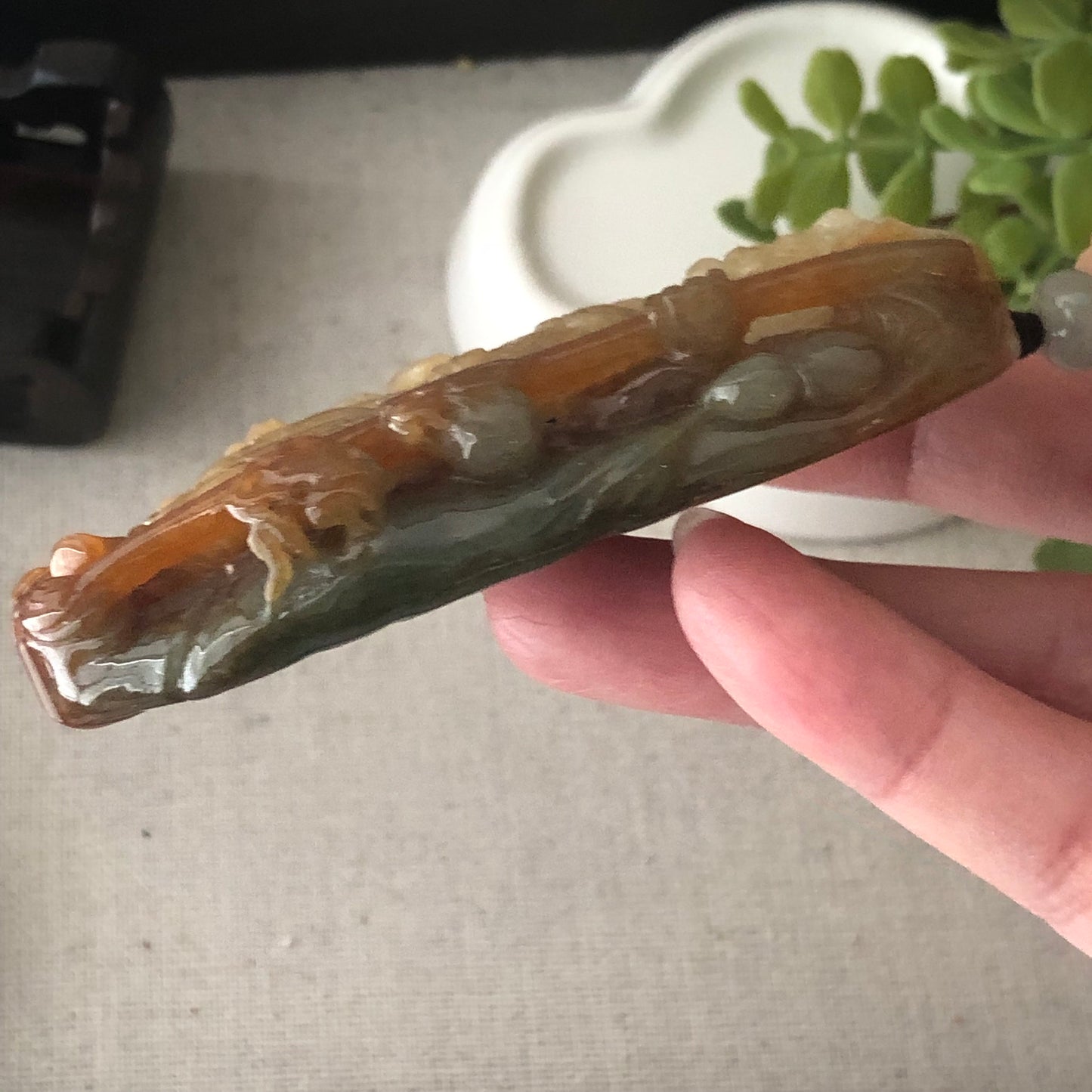 79.3mm Jadeite Jade Yellow Brown Carved Monkey King 孫悟空 Pendant