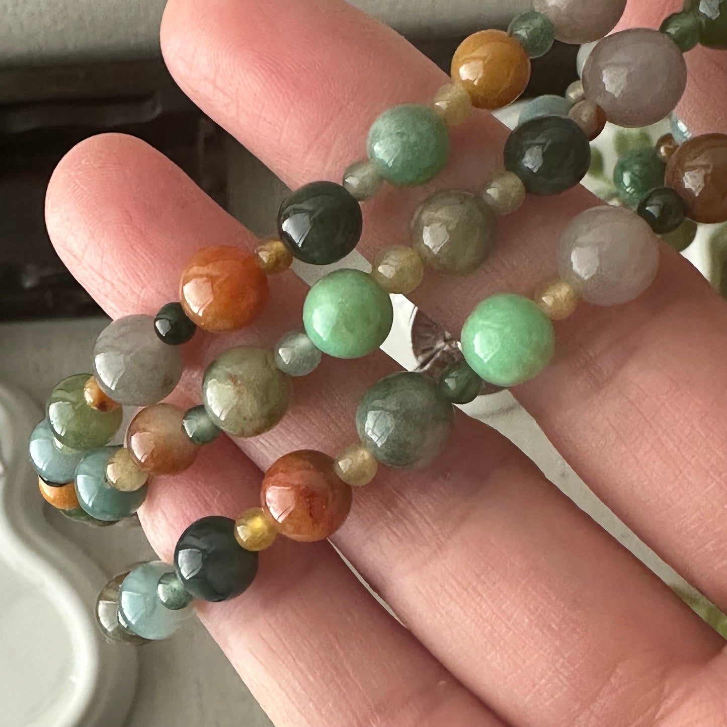 7-8mm Assorted Colors Jadeite Jade Round Bead Bracelet Necklace RARE