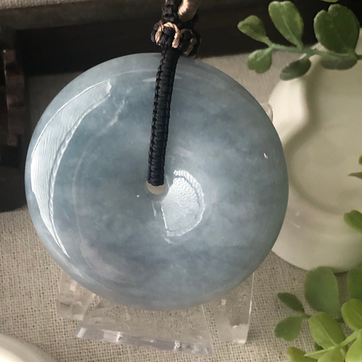 56mm Big Jadeite Jade Blue clouds Gradient Donut Pendant