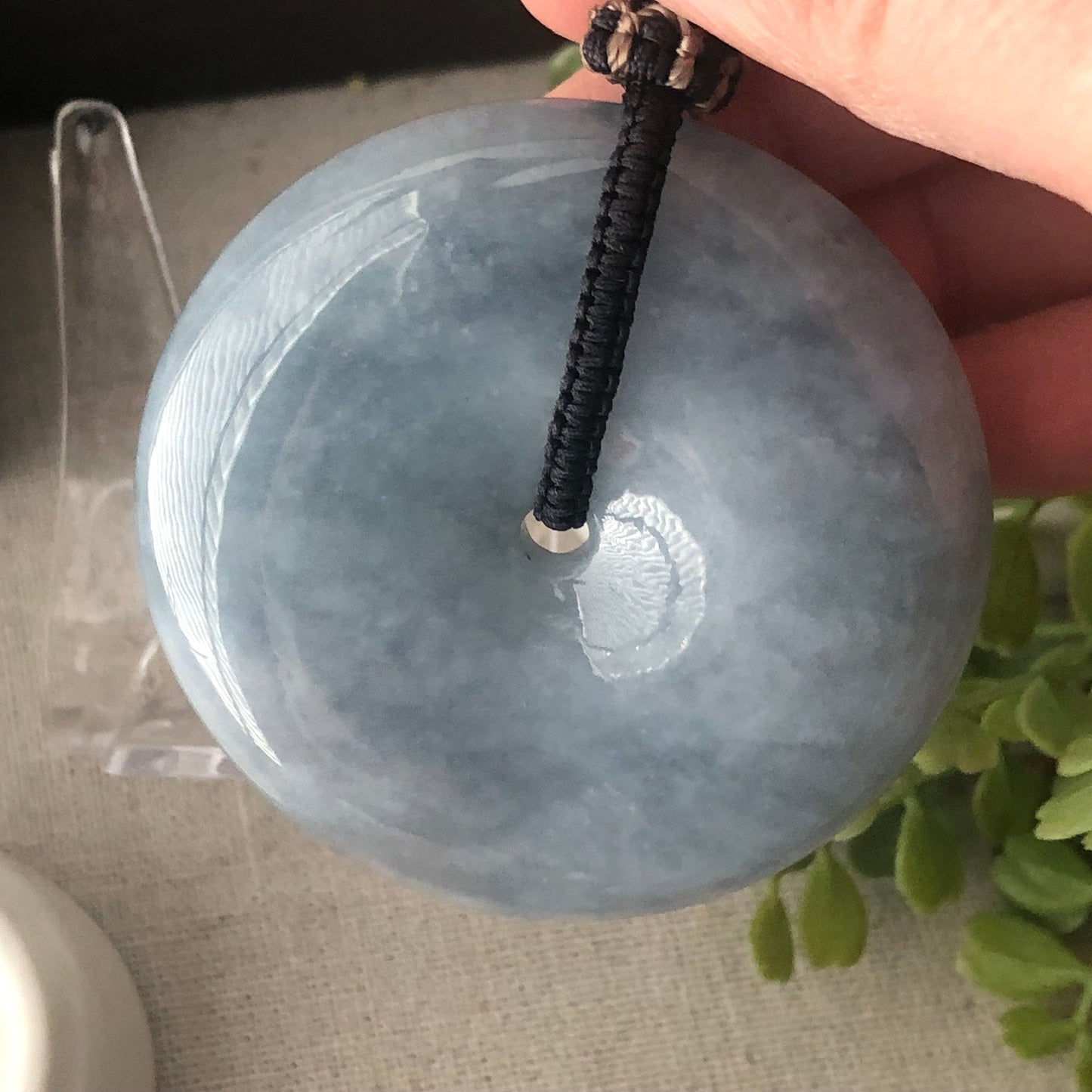 56mm Big Jadeite Jade Blue clouds Gradient Donut Pendant