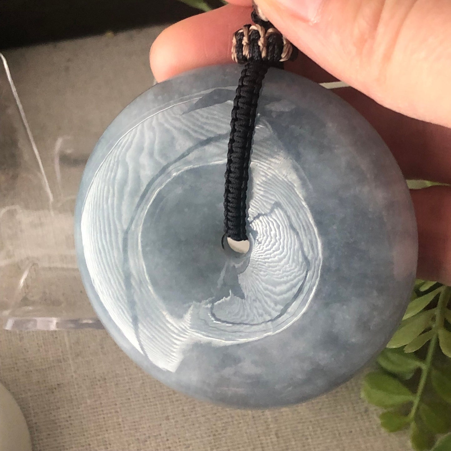 56mm Big Jadeite Jade Blue clouds Gradient Donut Pendant