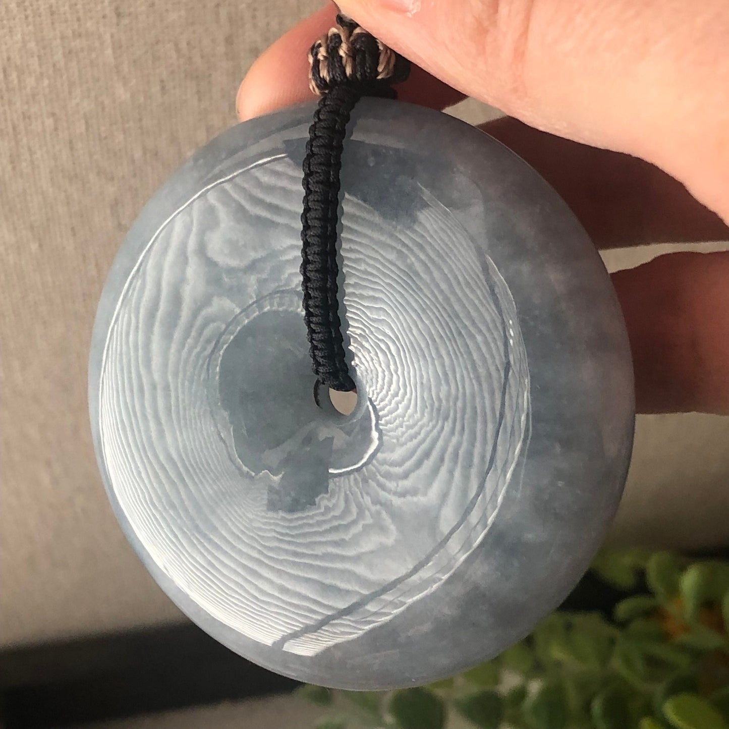 56mm Big Jadeite Jade Blue clouds Gradient Donut Pendant