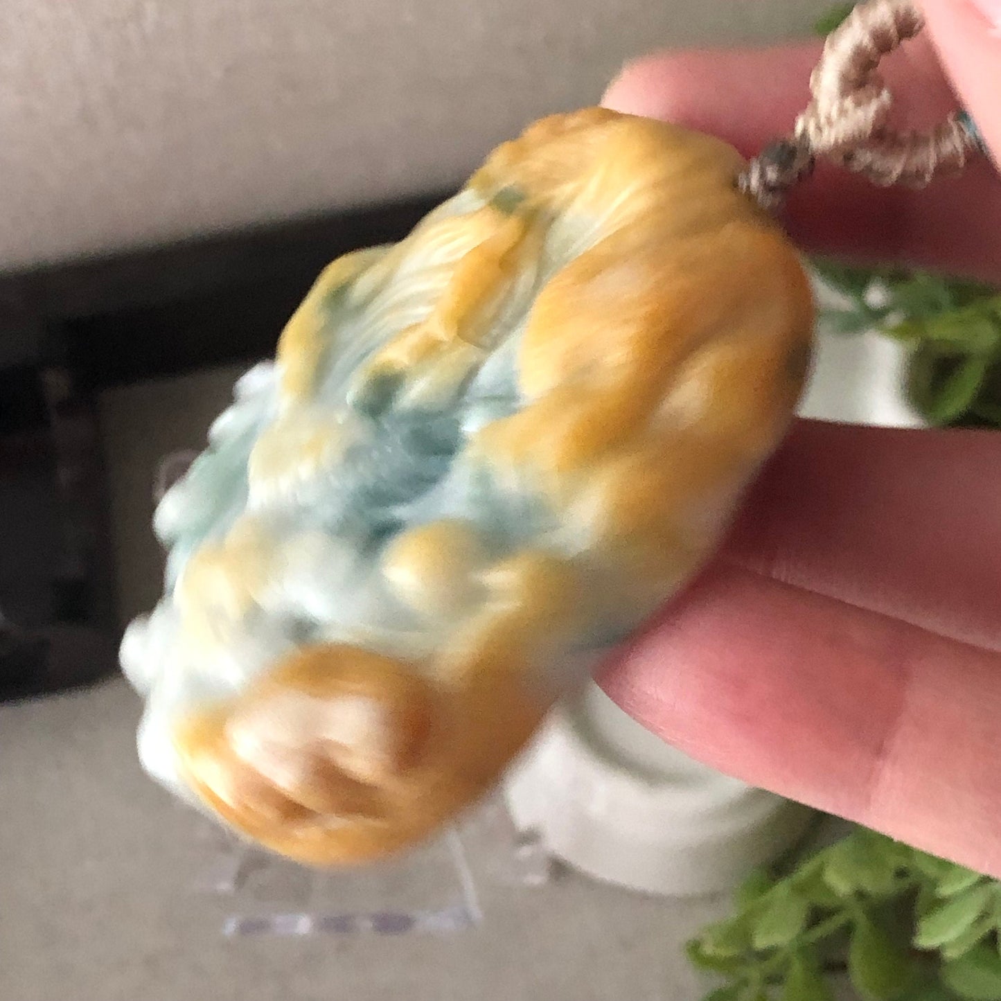 59mm Yellow Green Jadeite Jade Carved Dragon Pendant