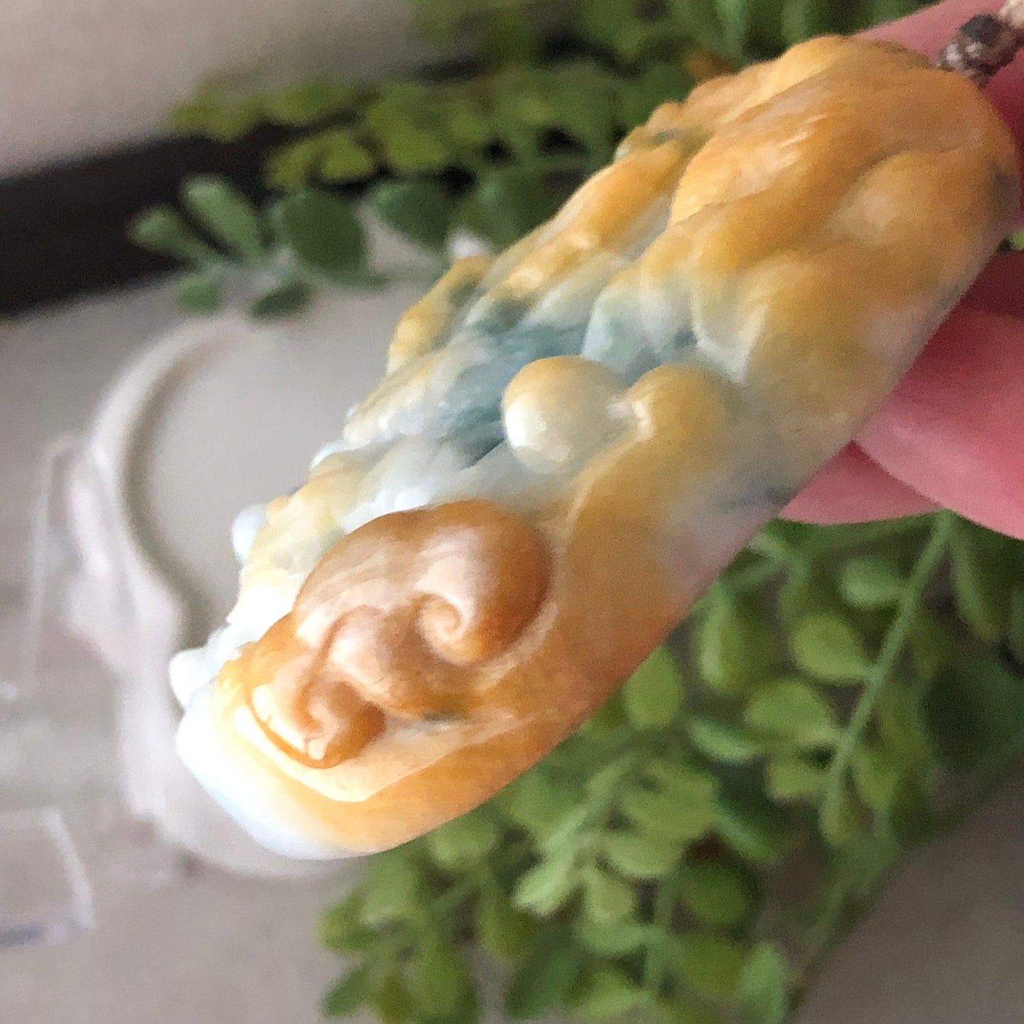 59mm Yellow Green Jadeite Jade Carved Dragon Pendant
