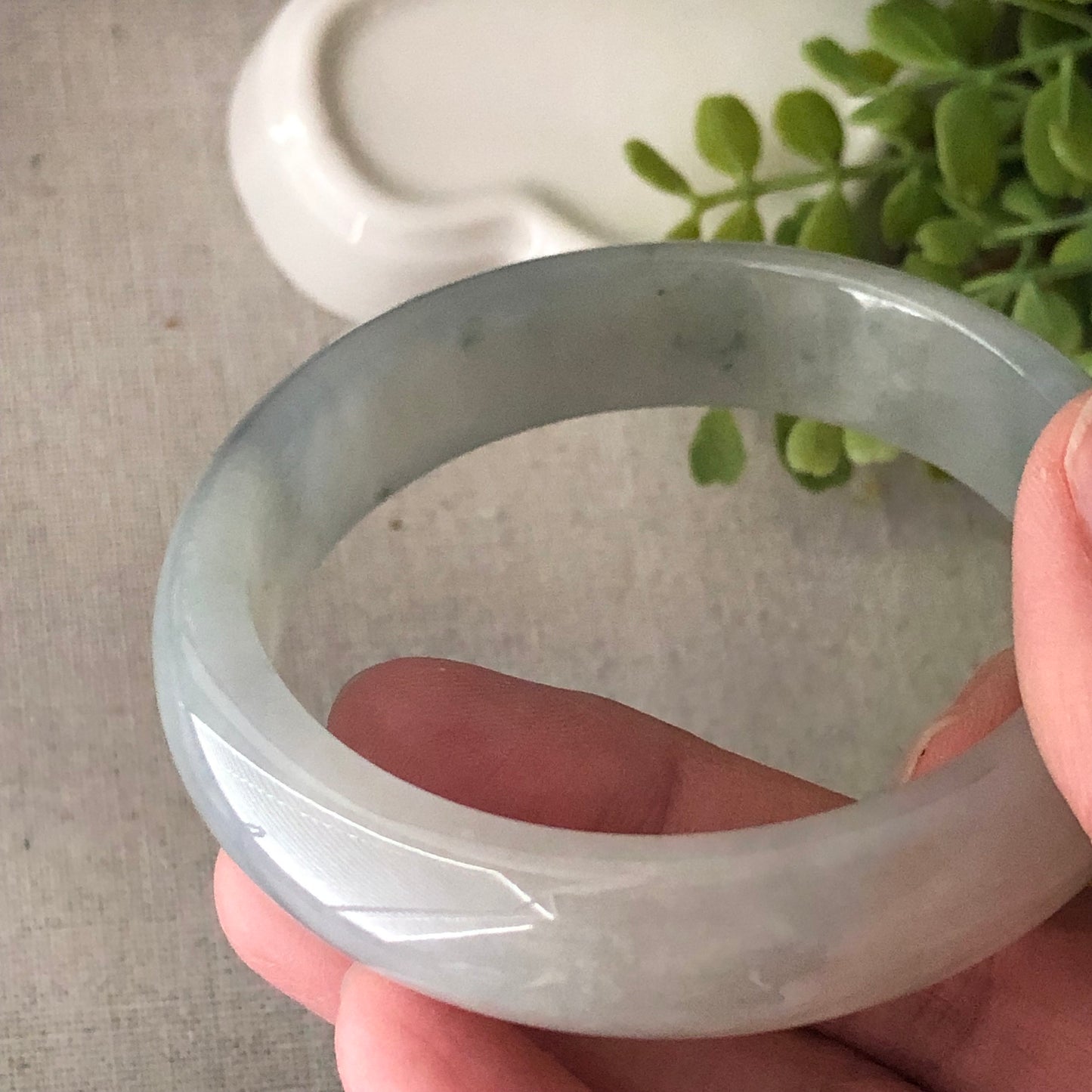 59mm Jadeite Jade Light Green D-shaped Bangle