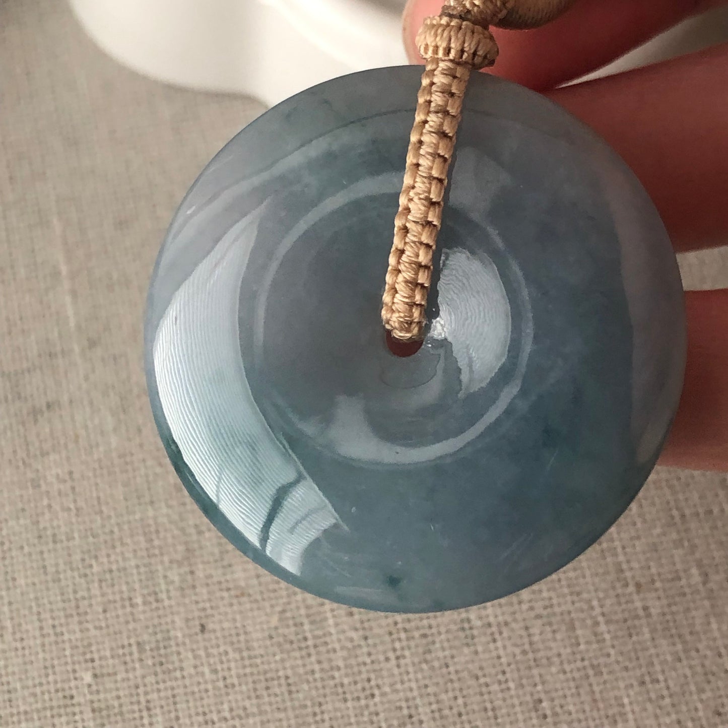 38.5mm Blue Glow Green Float Flowers Jadeite Jade Peace Donut Pendant