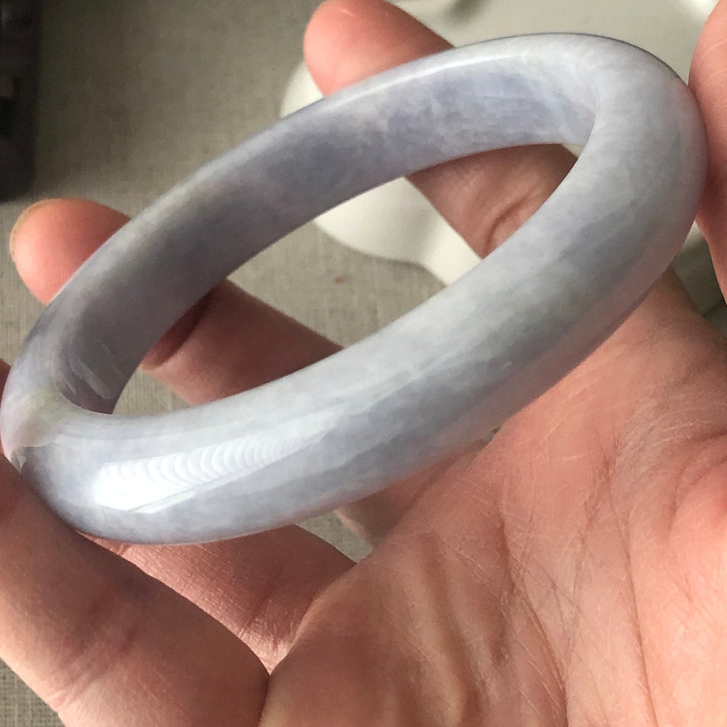 60mm Jadeite Jade Light Lavender D-shaped Bangle