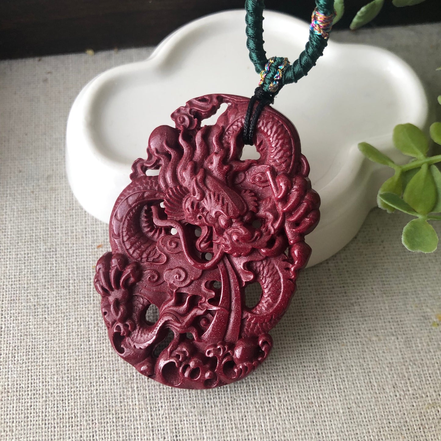 60mm Cinnabar Carved Dragon Key Charm Pendant
