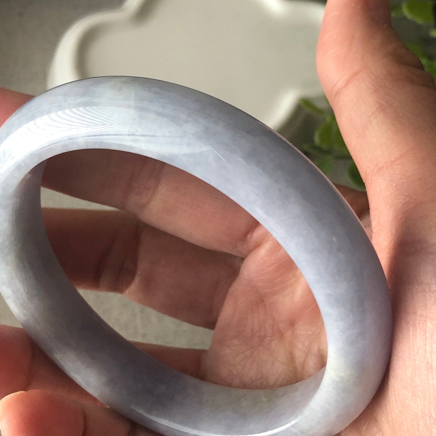 60mm Jadeite Jade Light Lavender D-shaped Bangle