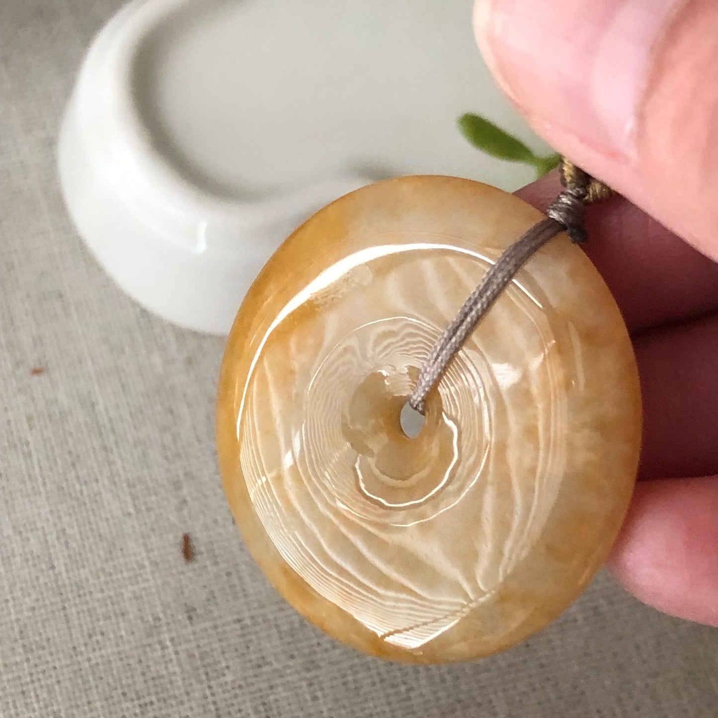 32mm Jadeite Jade Yellow Brown Peace Donut Pendant