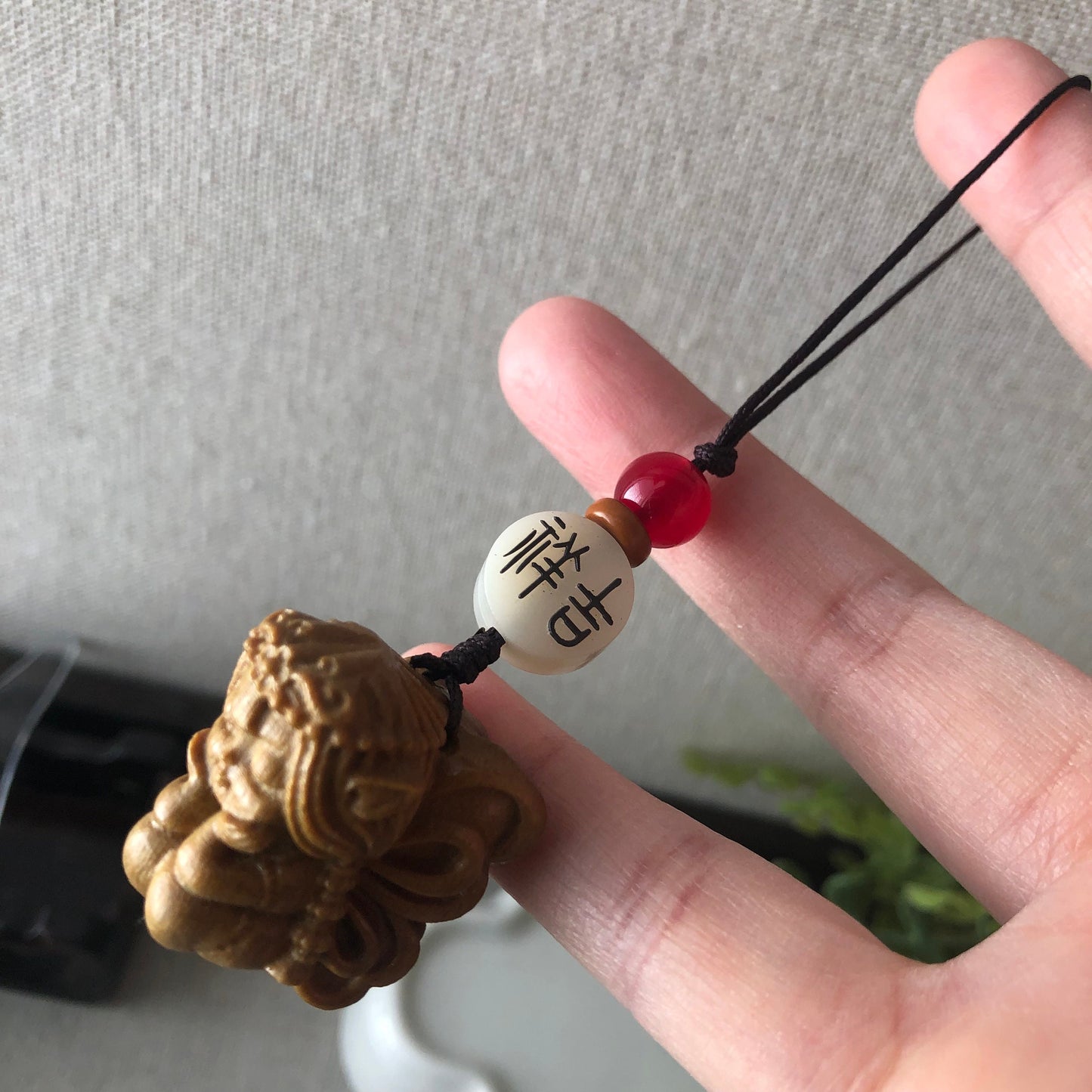 26.5mm Wooden Carved Flying Angel Key Charm Display NOT JADE