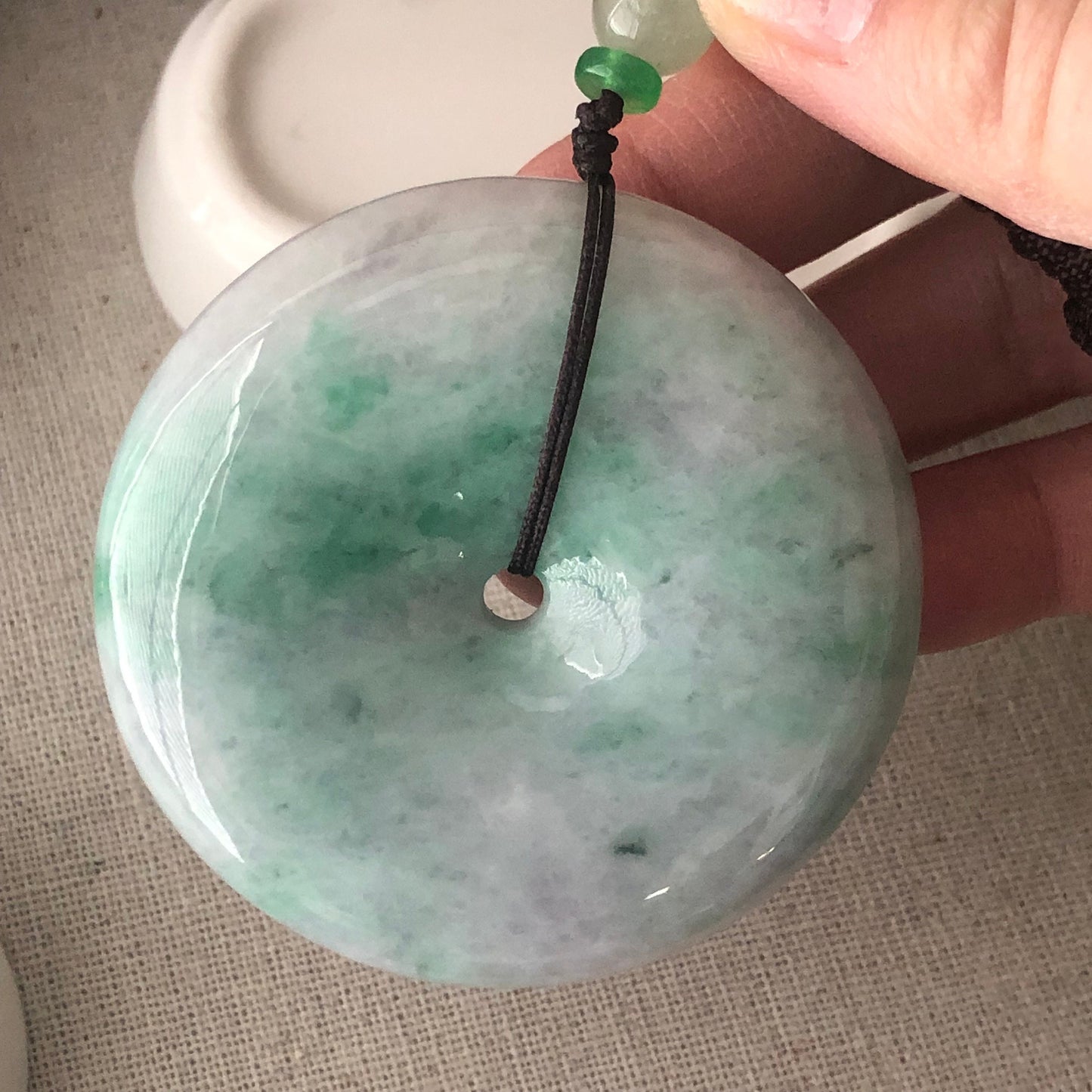 56mm Big Jadeite Jade Green White clouds Gradient Donut Pendant