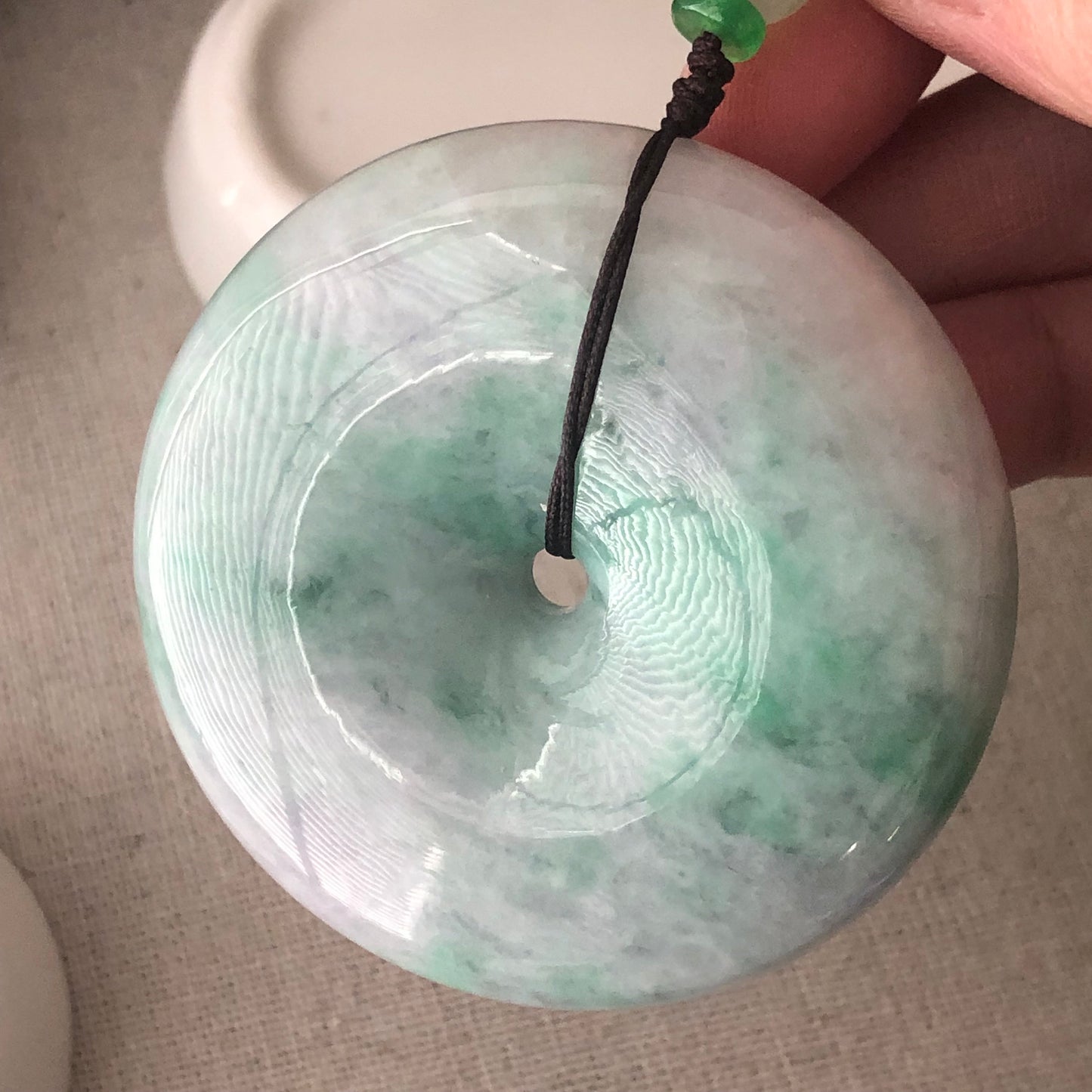 56mm Big Jadeite Jade Green White clouds Gradient Donut Pendant