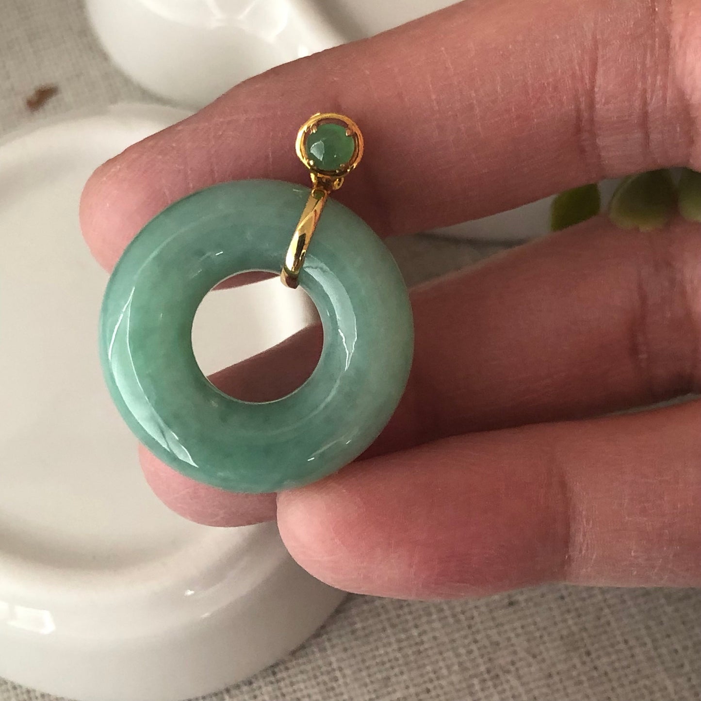 18K 23mm Jadeite Jade Green Donut Pendant