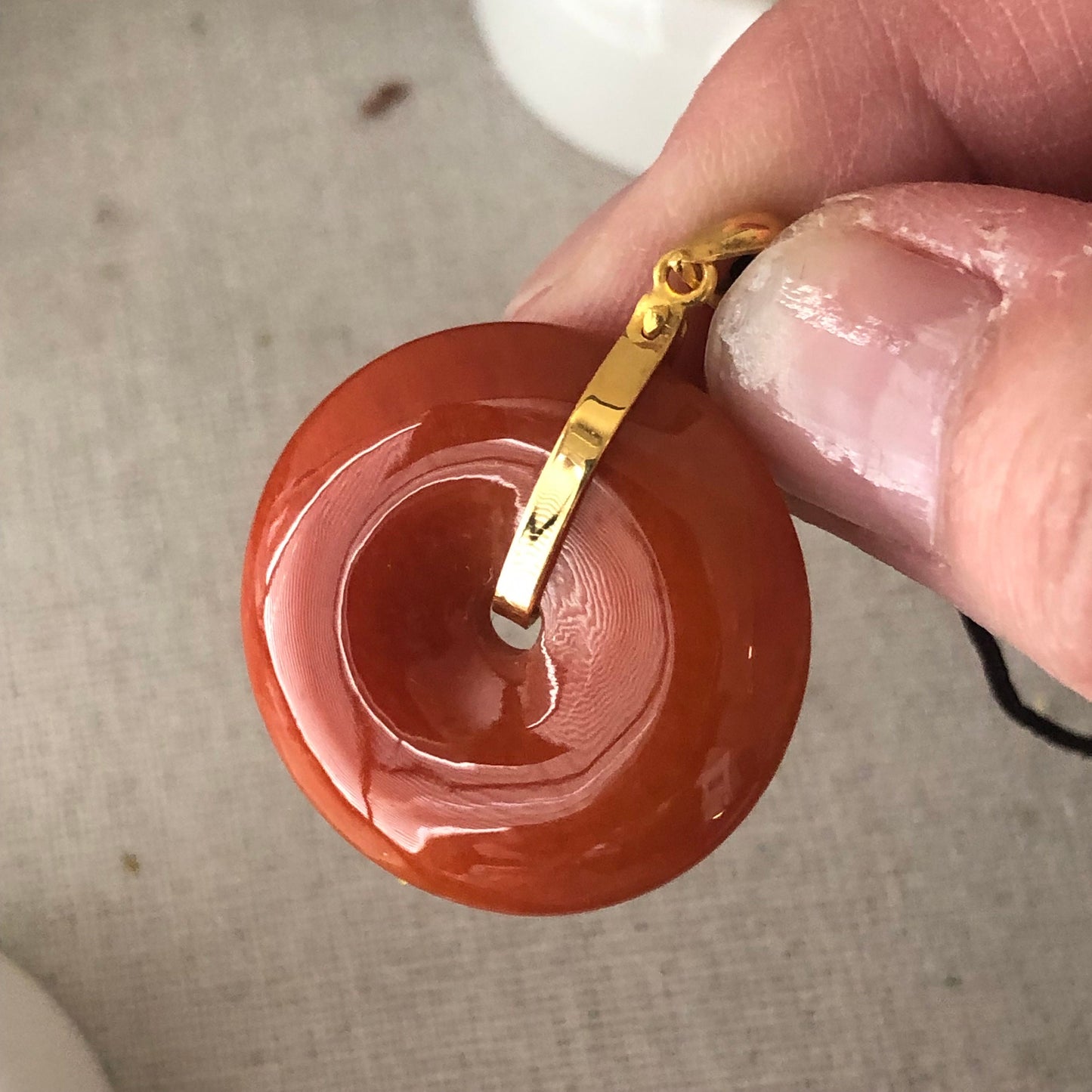 18K 27mm Jadeite Jade Red Brown Donut Pendant