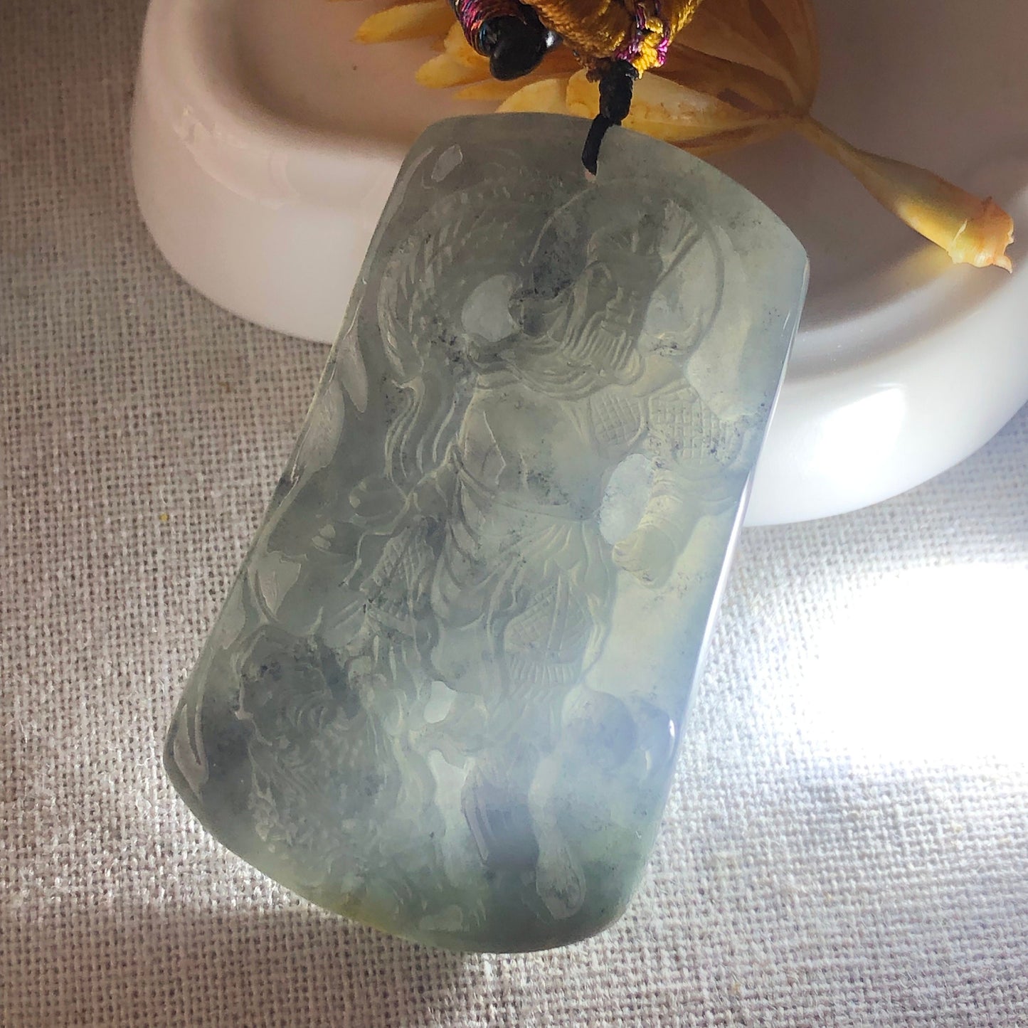 55mm Wuji Jadeite Jade Carved Chief God 關二爺 Pendant