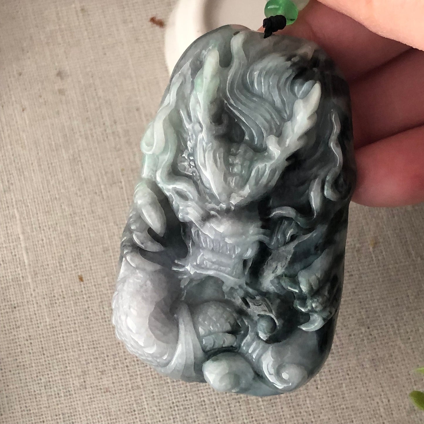 64.3mm Jadeite Jade Wuji Grey Carved Dragon Pendant