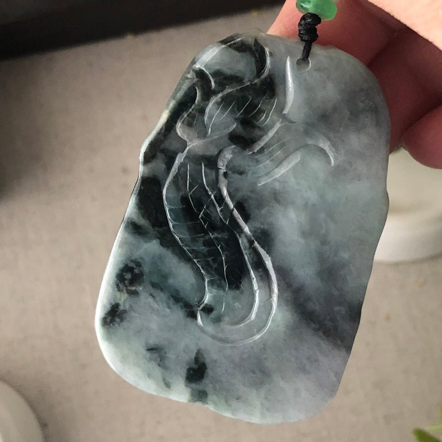 64.3mm Jadeite Jade Wuji Grey Carved Dragon Pendant