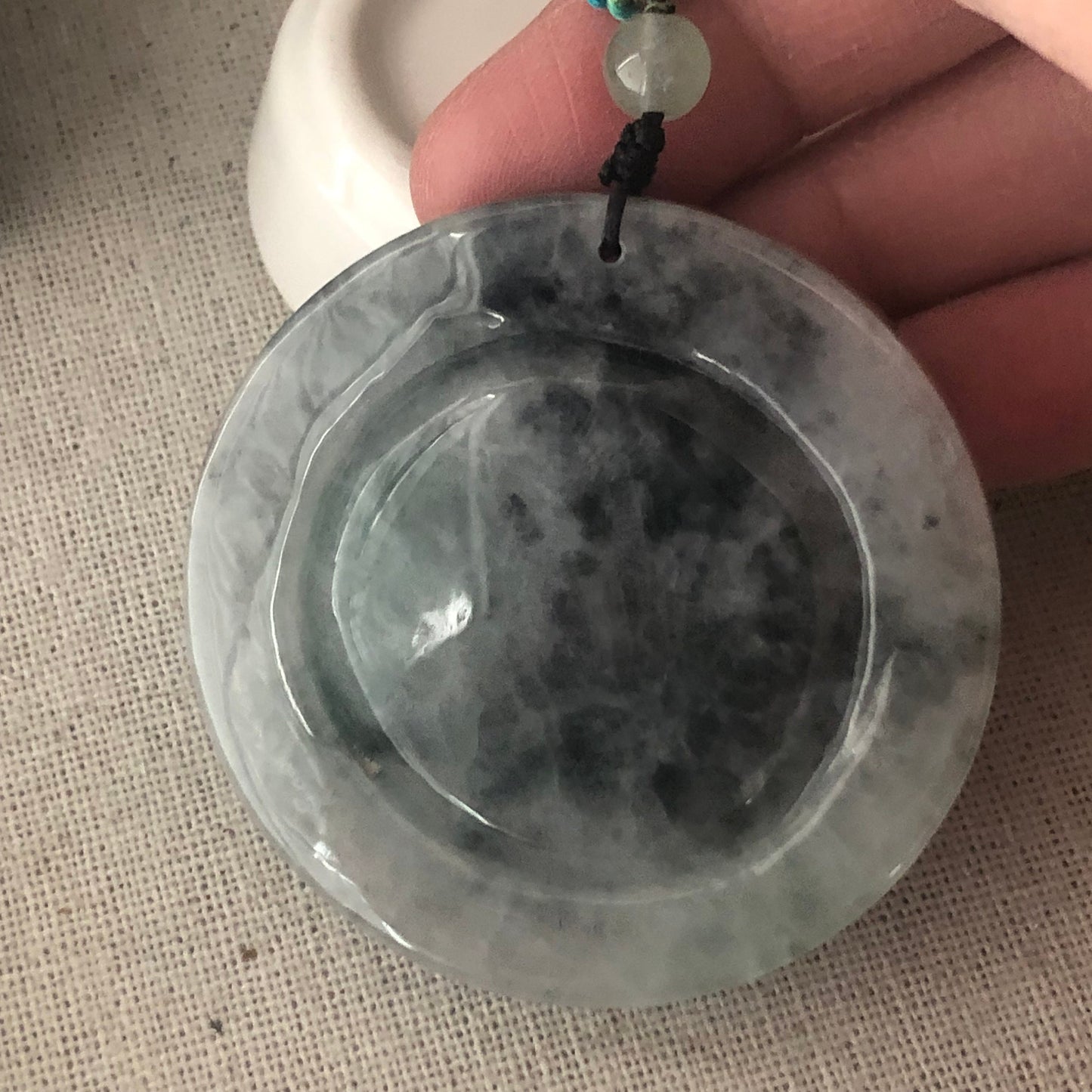 50mm Wuji Jadeite Jade Carved Happiness Character Pendant
