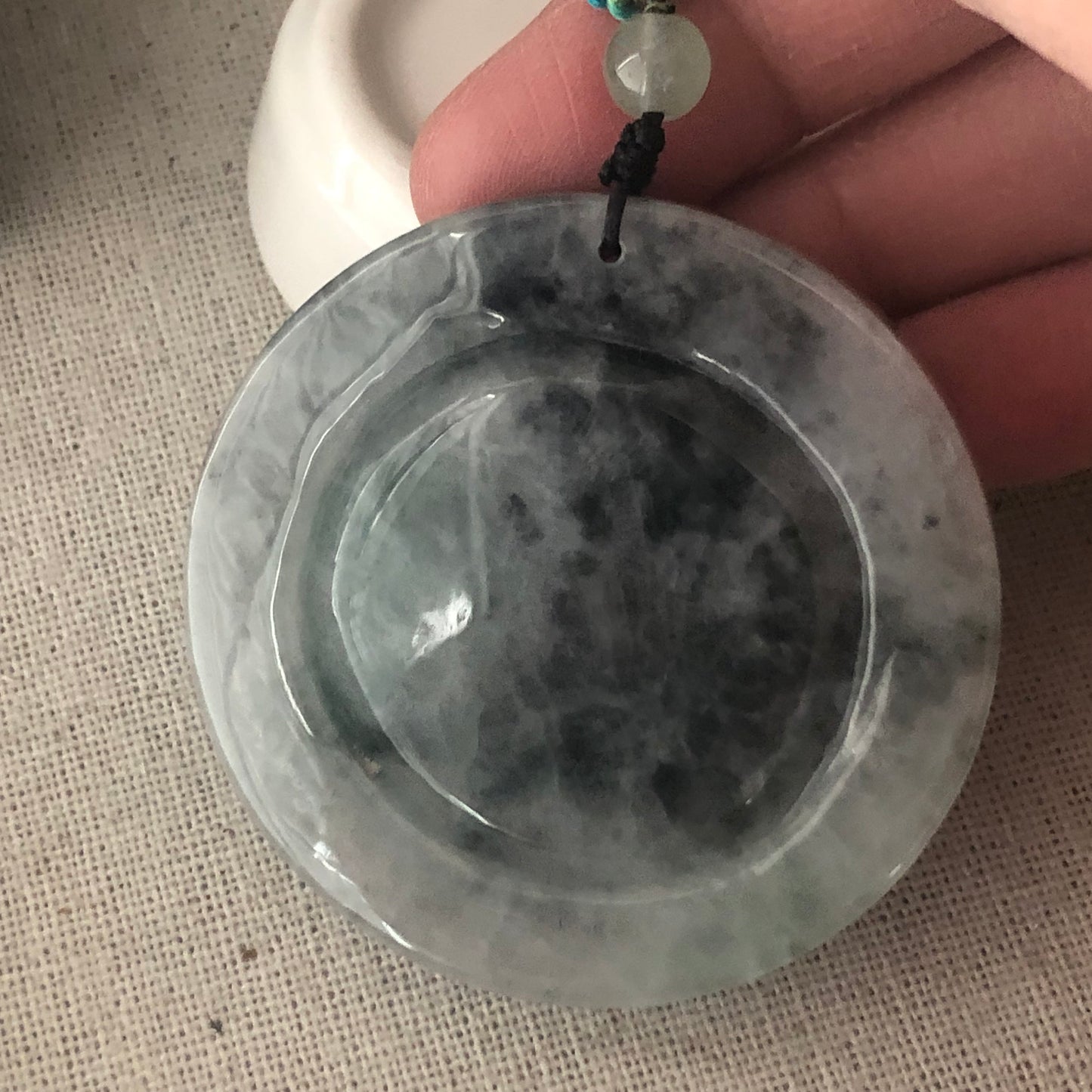 50mm Wuji Jadeite Jade Carved Happiness Character Pendant
