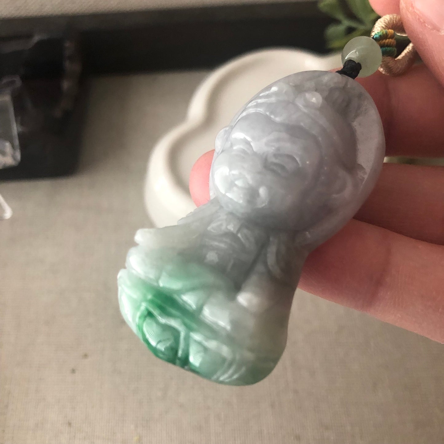 48.6mm Wuji Green Jadeite Jade Carved Monkey King Pendant
