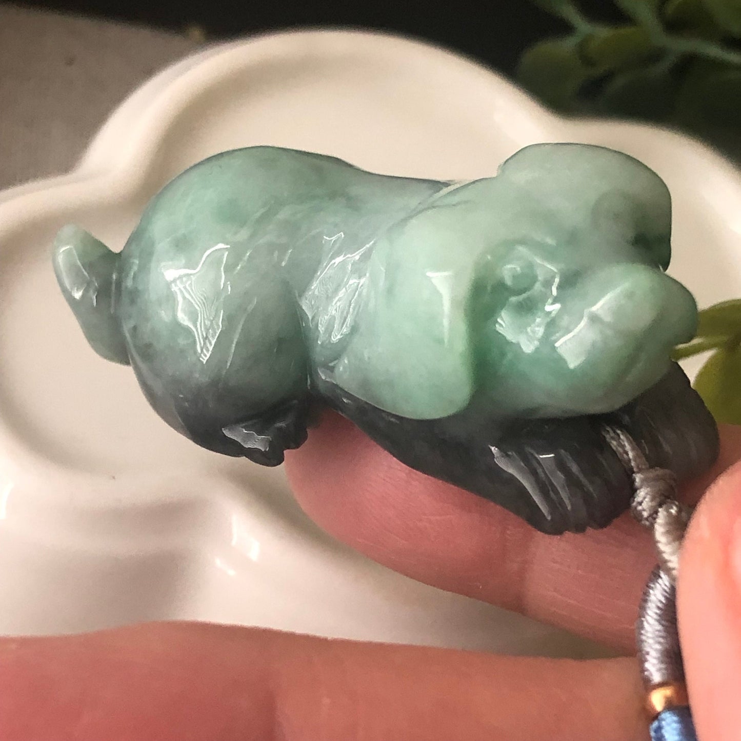 45.8 Jadeite Jade Carved Wuji Green Dog Animal Display Pendant