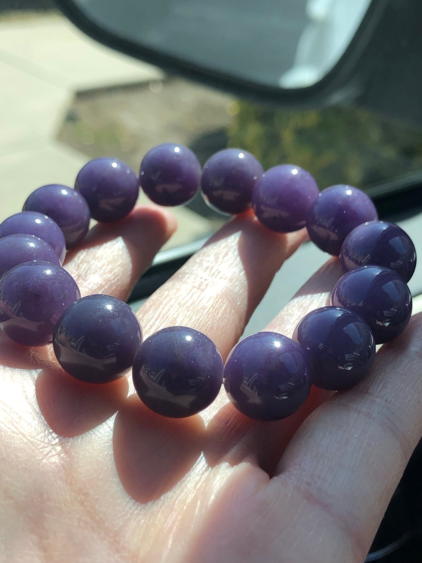 13.6 mm RARE Purple Eggplant Jadeite Jade Bead Bracelet