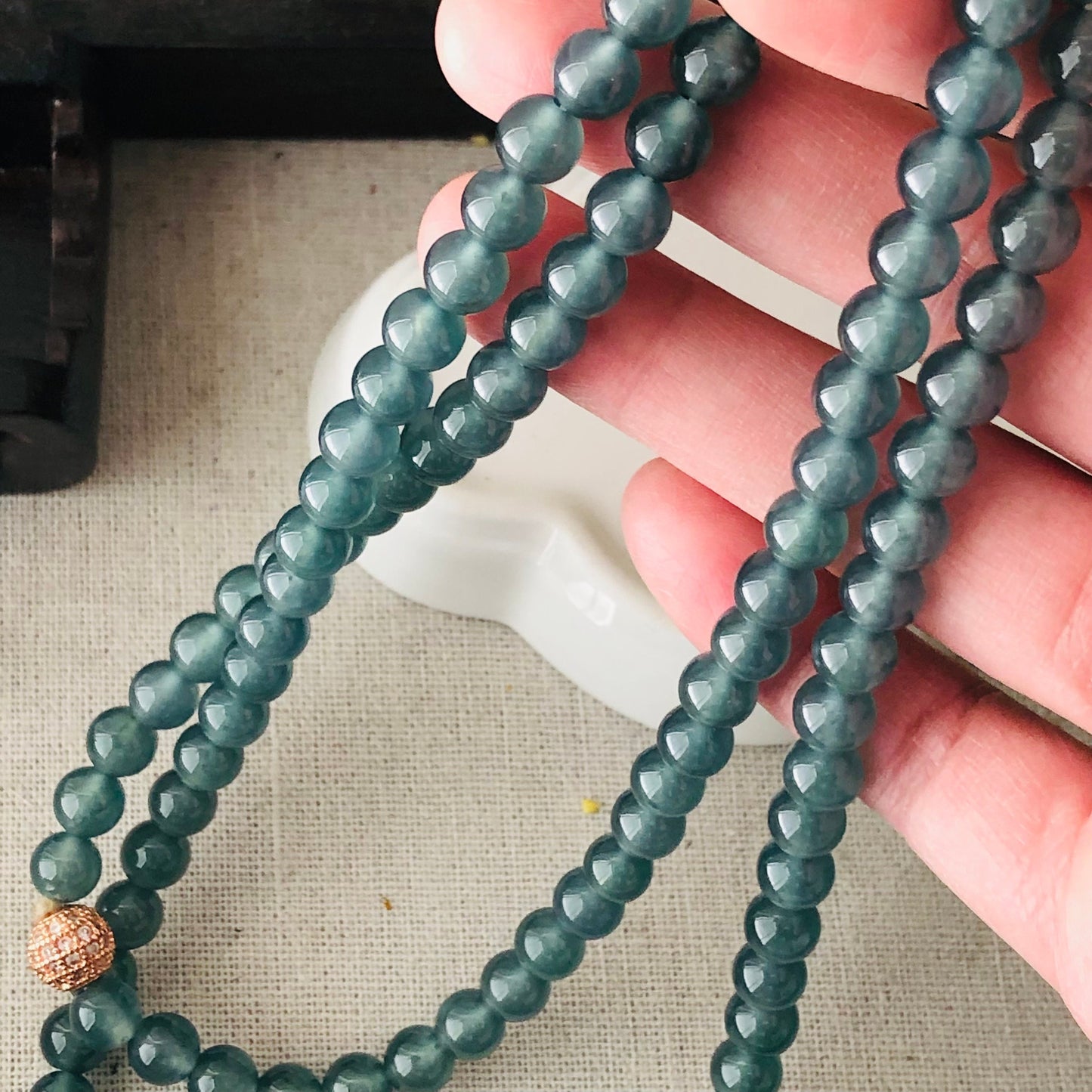 6.8mm High Icy Blue Green Guatemalan Jade Bead Bracelet Necklace