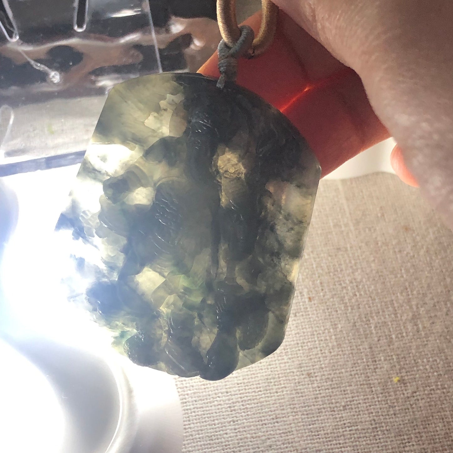 52.8mm Icy Wuji Jadeite Jade Carved Chief God 關二爺 Pendant