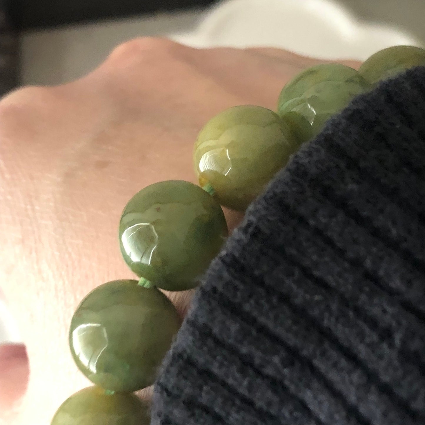 12.5 mm RARE Olive Green Yellow Jadeite Jade Bead Bracelet