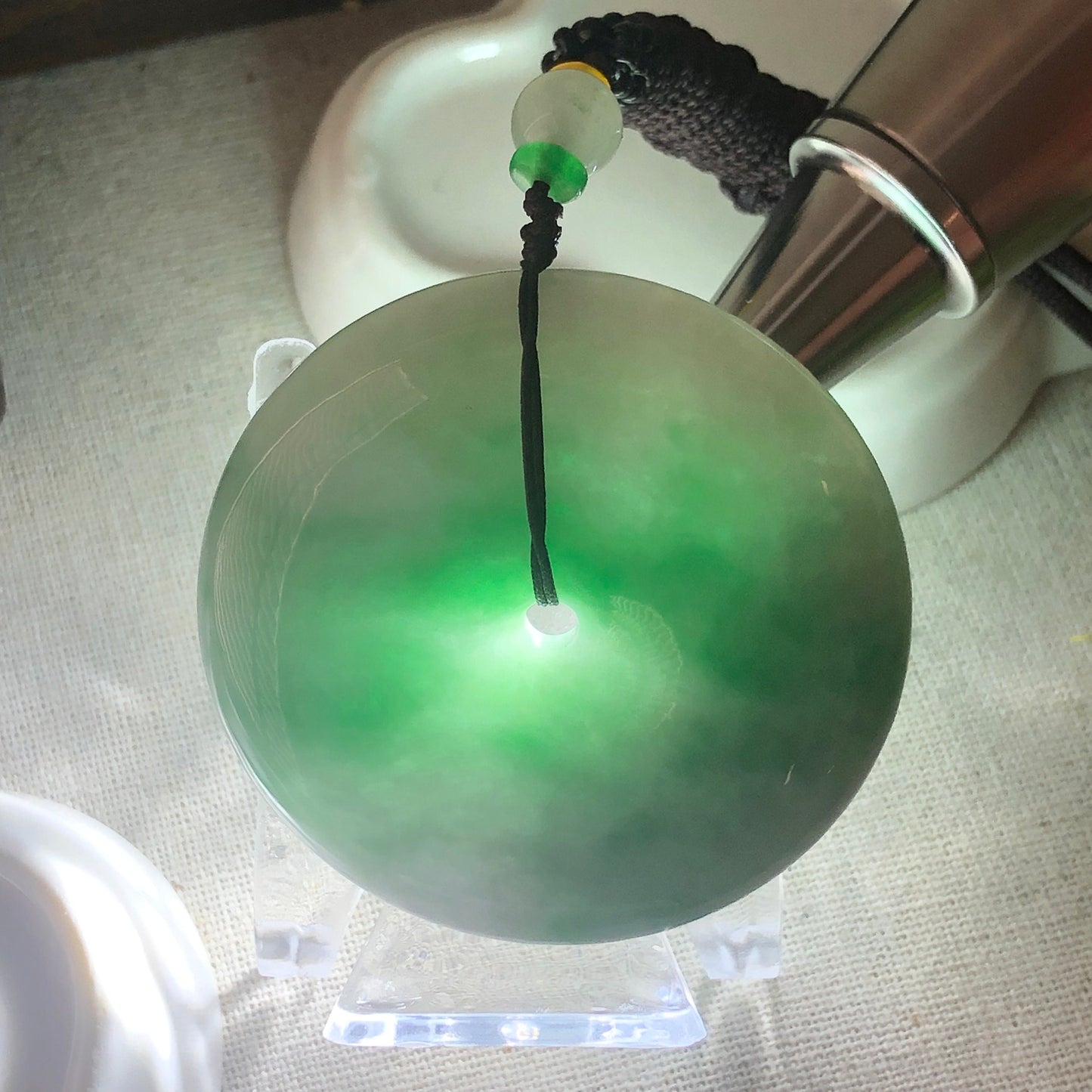 56mm Big Jadeite Jade Green White clouds Gradient Donut Pendant