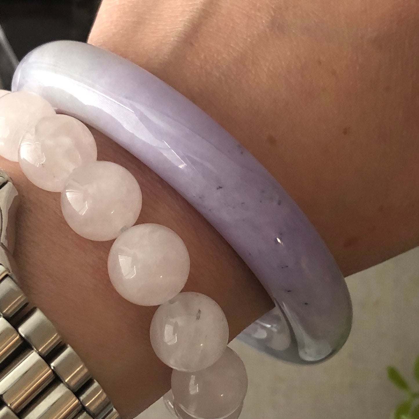 55.6 mm Pink Lavender Wuji Jadeite Jade Round Shaped Bangle