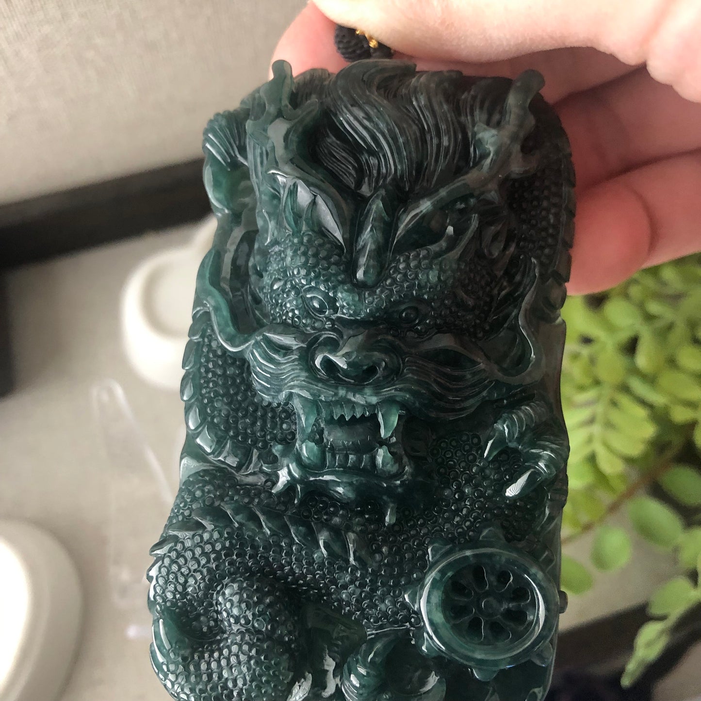 81.5mm Jadeite Jade Glossy Green Carved Dragon Pendant