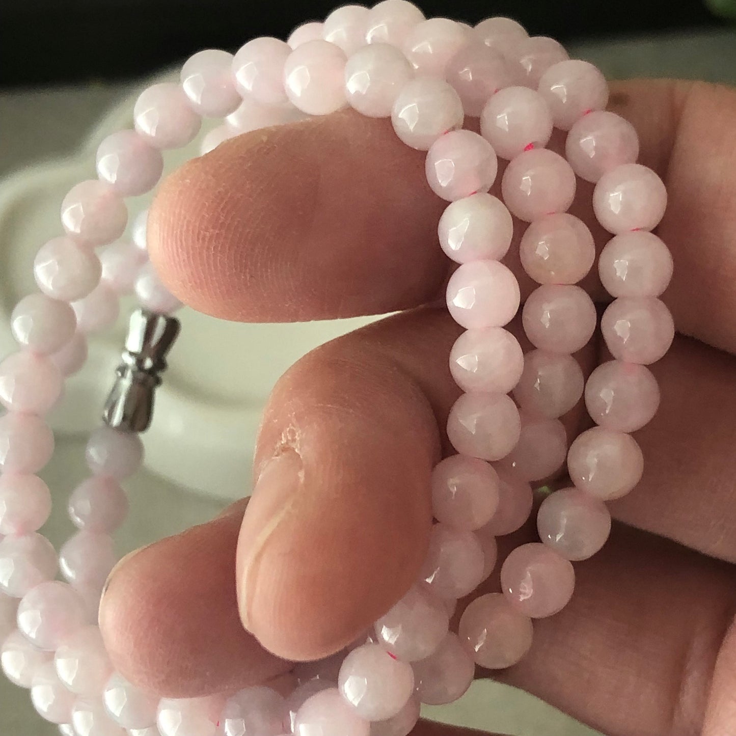 5.3mm Light Pink Jadeite Jade Bead Bracelet Necklace
