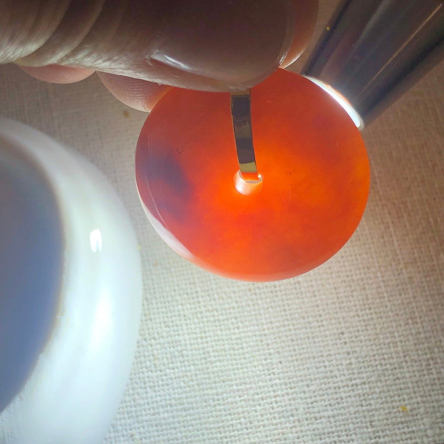 18K 27mm Jadeite Jade Red Brown Donut Pendant