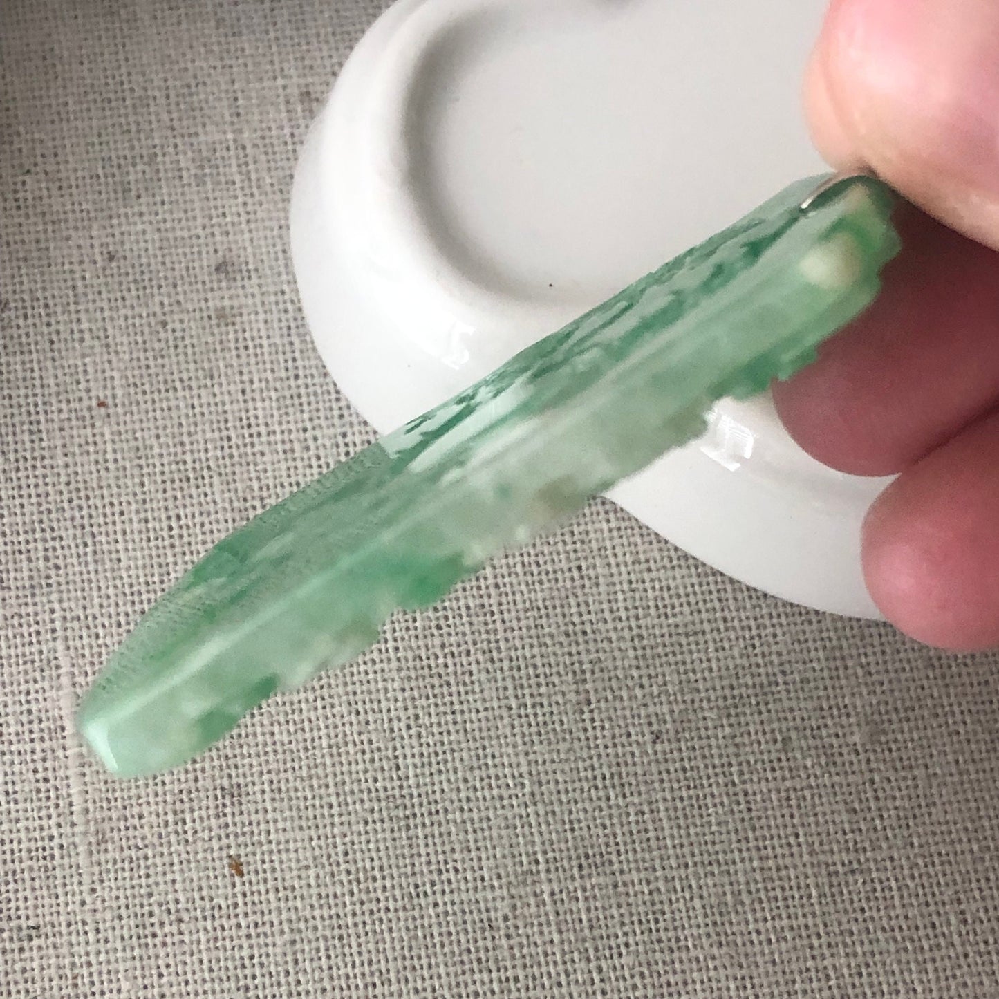 18K 50mm Green Jadeite Jade Carved Landscape Trees Mountain Pendant Diamond Bail