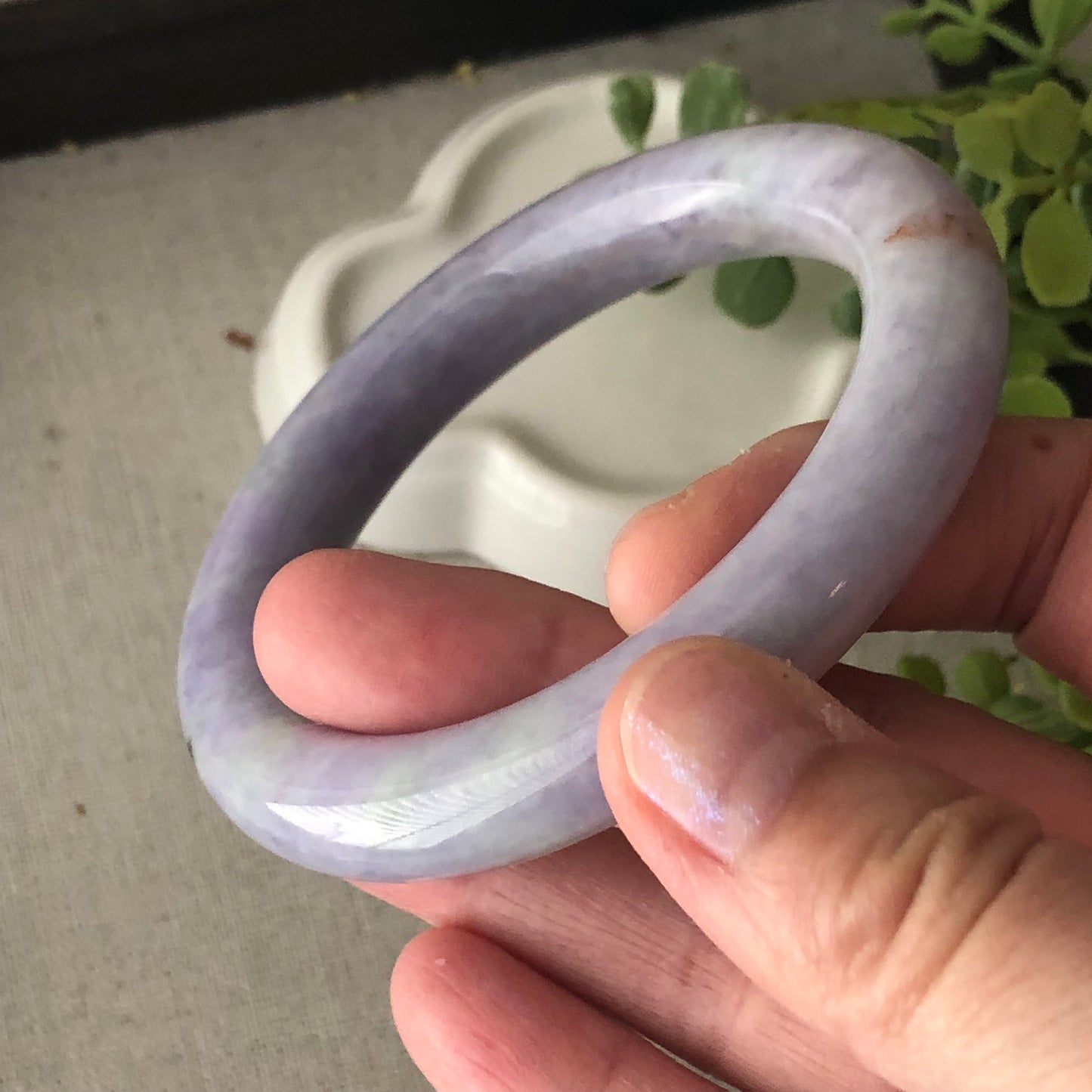 57mm Jadeite Jade Light Lavender Green Float Flowers Round shaped Bangle