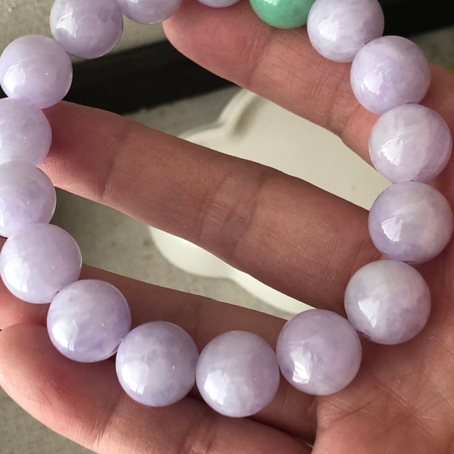 12mm Cotton Rocky Glossy Lavender Blue Jadeite Jade Bead Bracelet