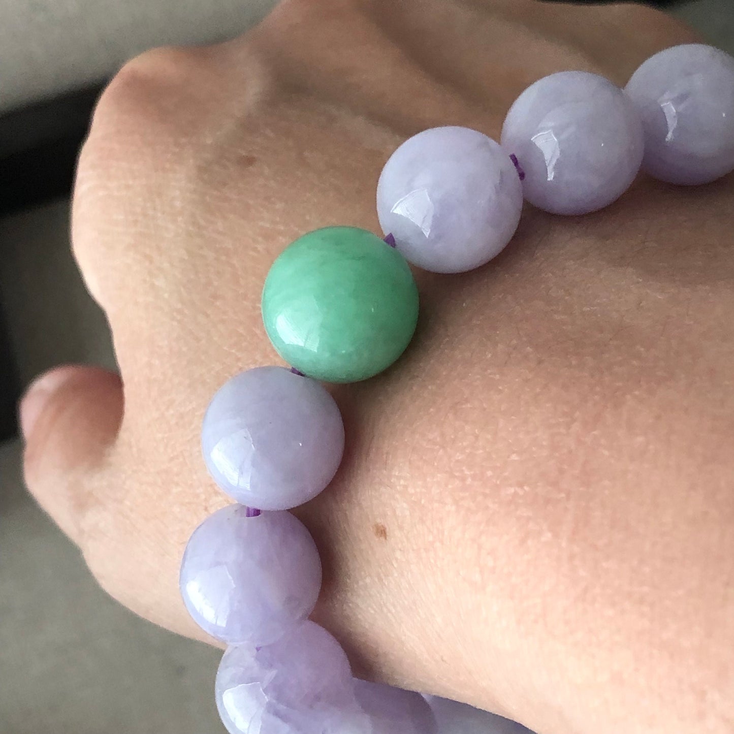 12mm Cotton Rocky Glossy Lavender Blue Jadeite Jade Bead Bracelet