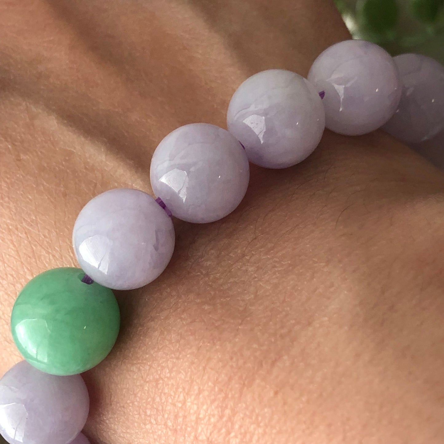 12mm Cotton Rocky Glossy Lavender Blue Jadeite Jade Bead Bracelet
