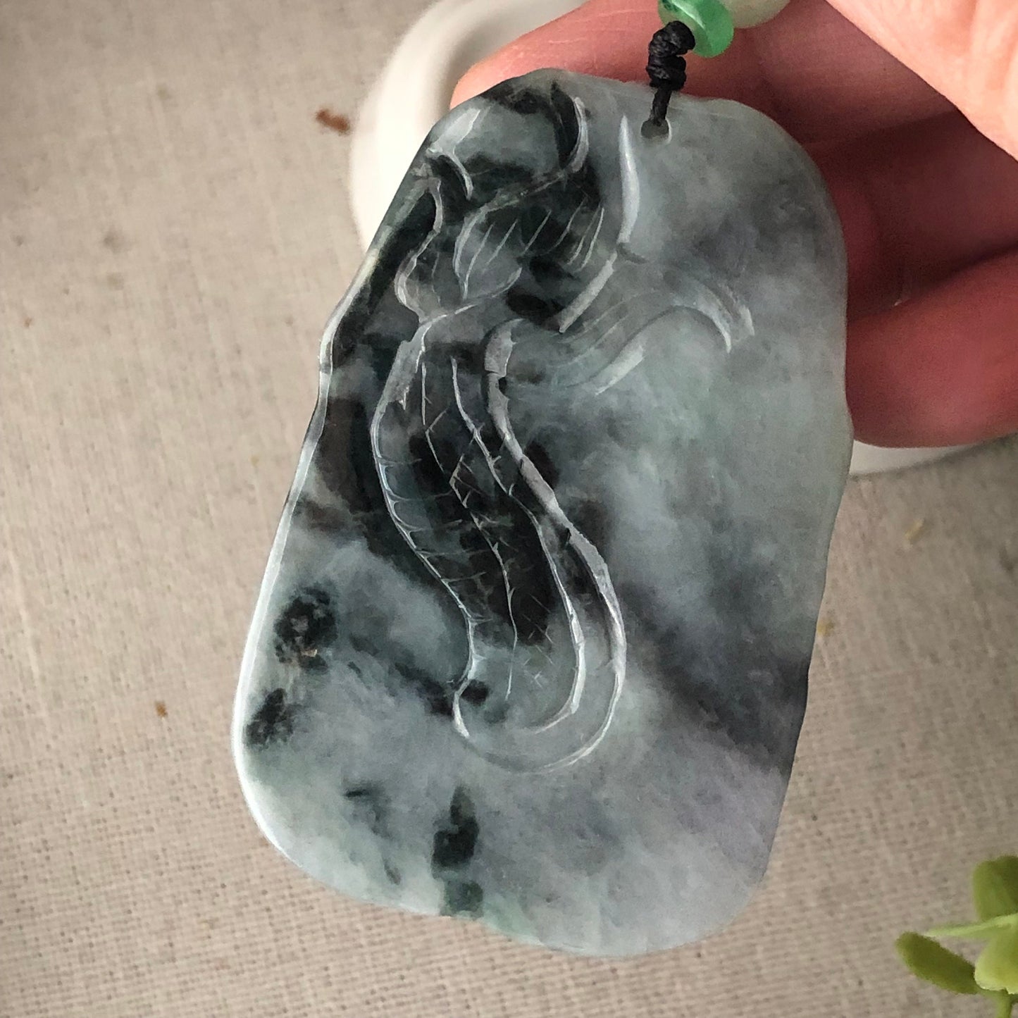 64.3mm Jadeite Jade Wuji Grey Carved Dragon Pendant