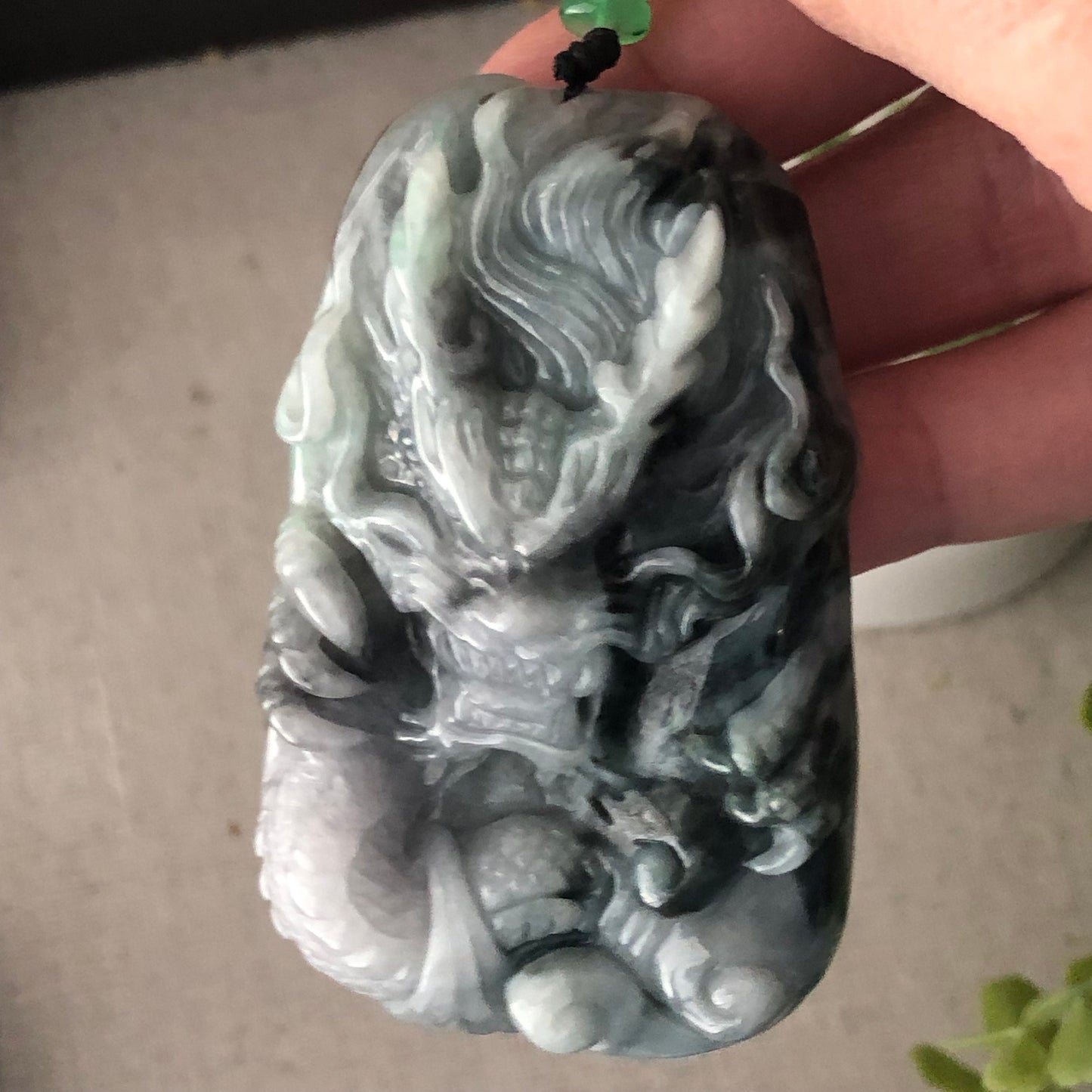 64.3mm Jadeite Jade Wuji Grey Carved Dragon Pendant