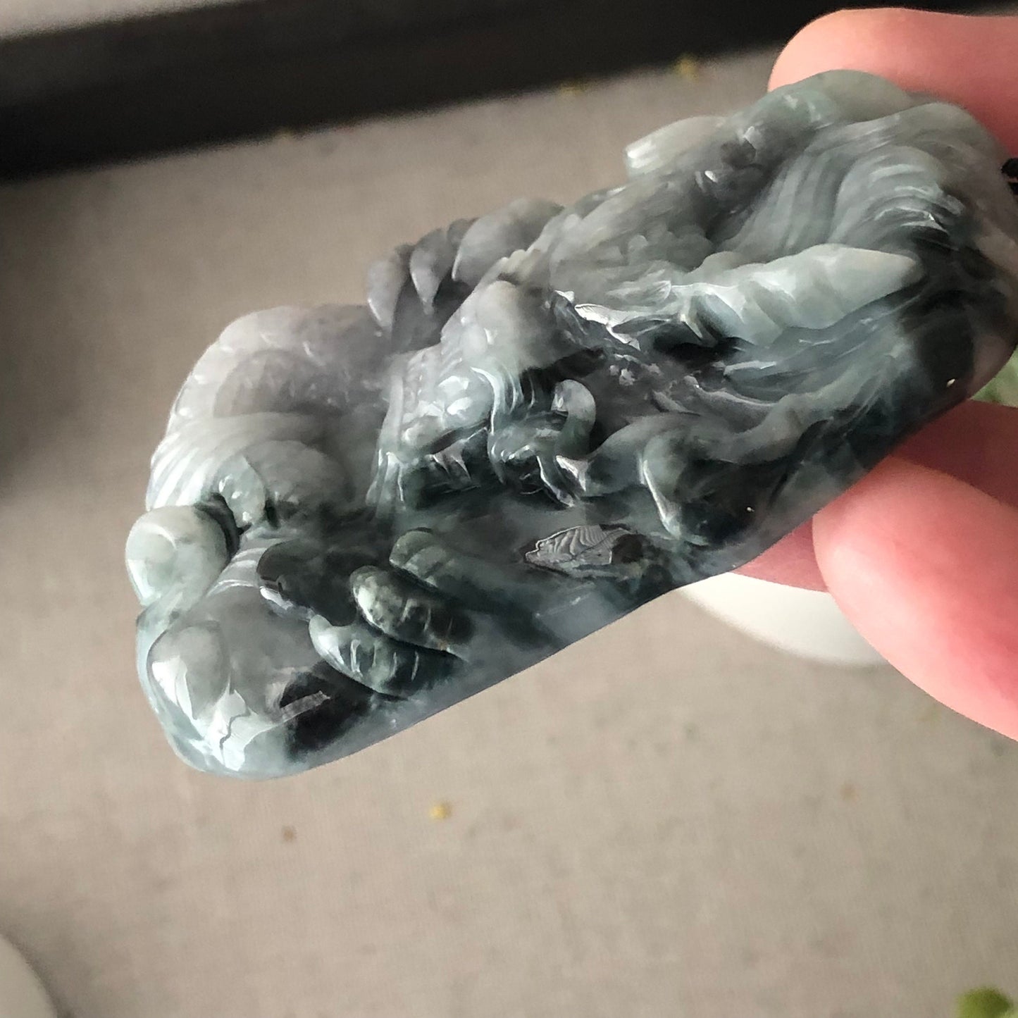 64.3mm Jadeite Jade Wuji Grey Carved Dragon Pendant