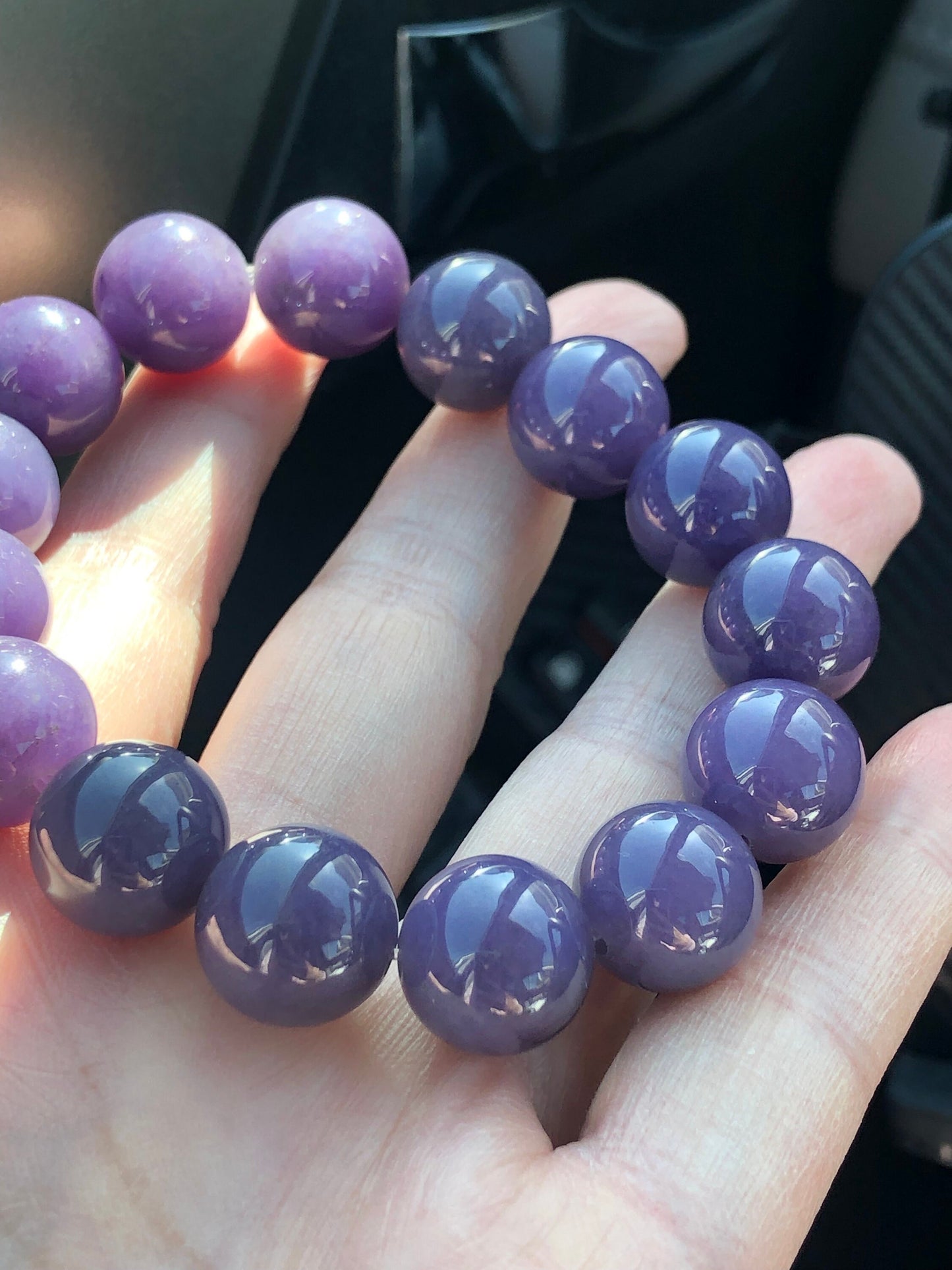 13.6 mm RARE Purple Eggplant Jadeite Jade Bead Bracelet
