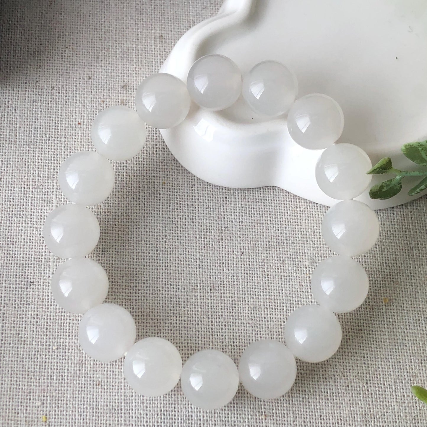 12mm High Icy Hetian Jade Bead Bracelet