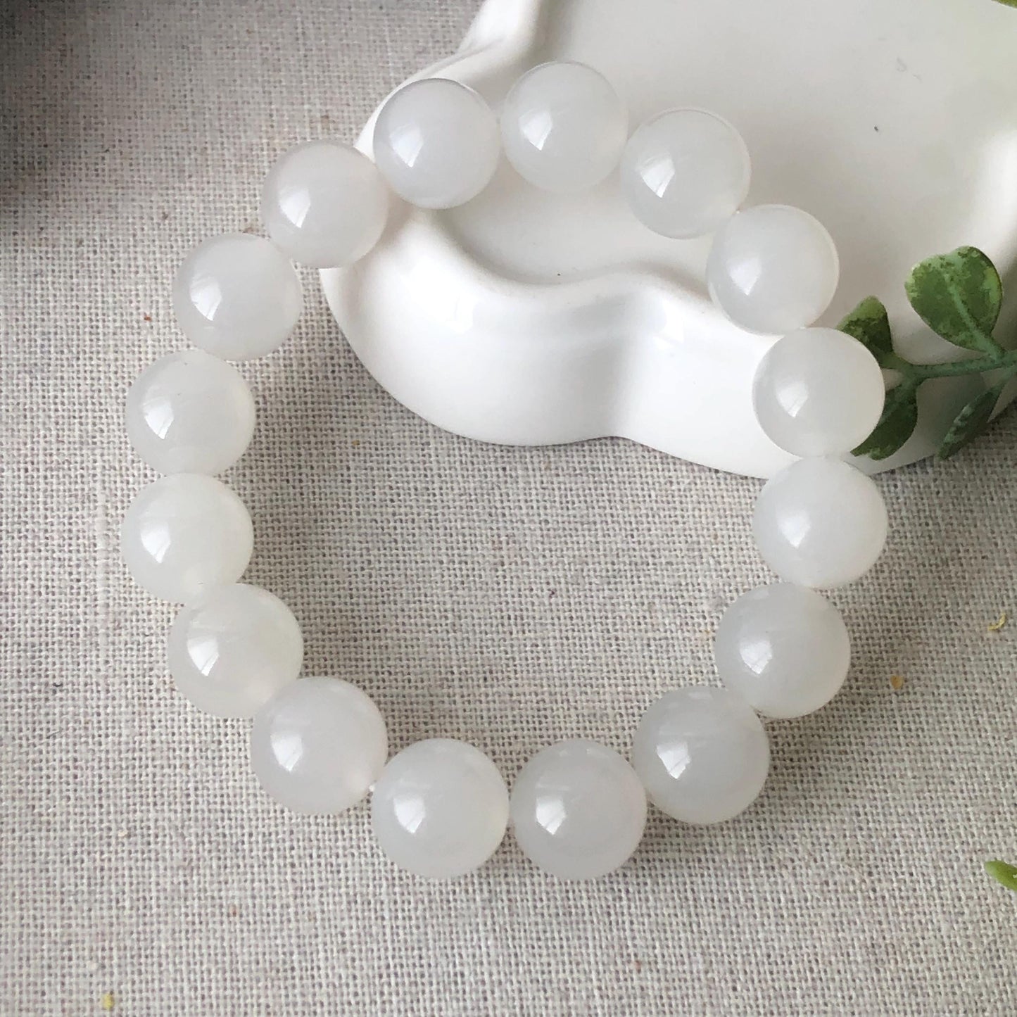 12mm High Icy Hetian Jade Bead Bracelet